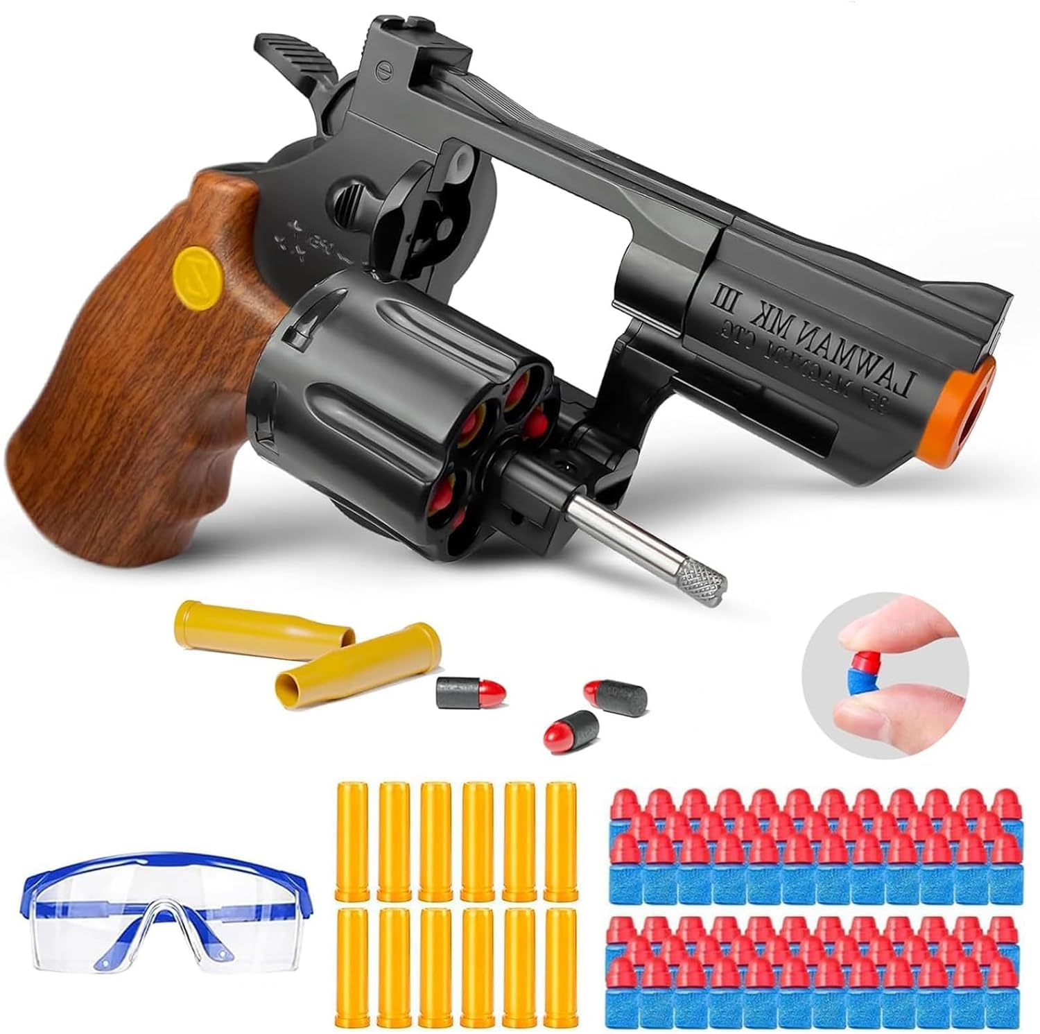 Toy Revolver Gun Shell Ejecting Toy Gun, Toy Gun Pistols with 80 Soft Bullets, 12 Shells and 1 Goggles, Educational Model Toys Shooting Games Gifts for Boys and Girls, Kids 6+ Years Old