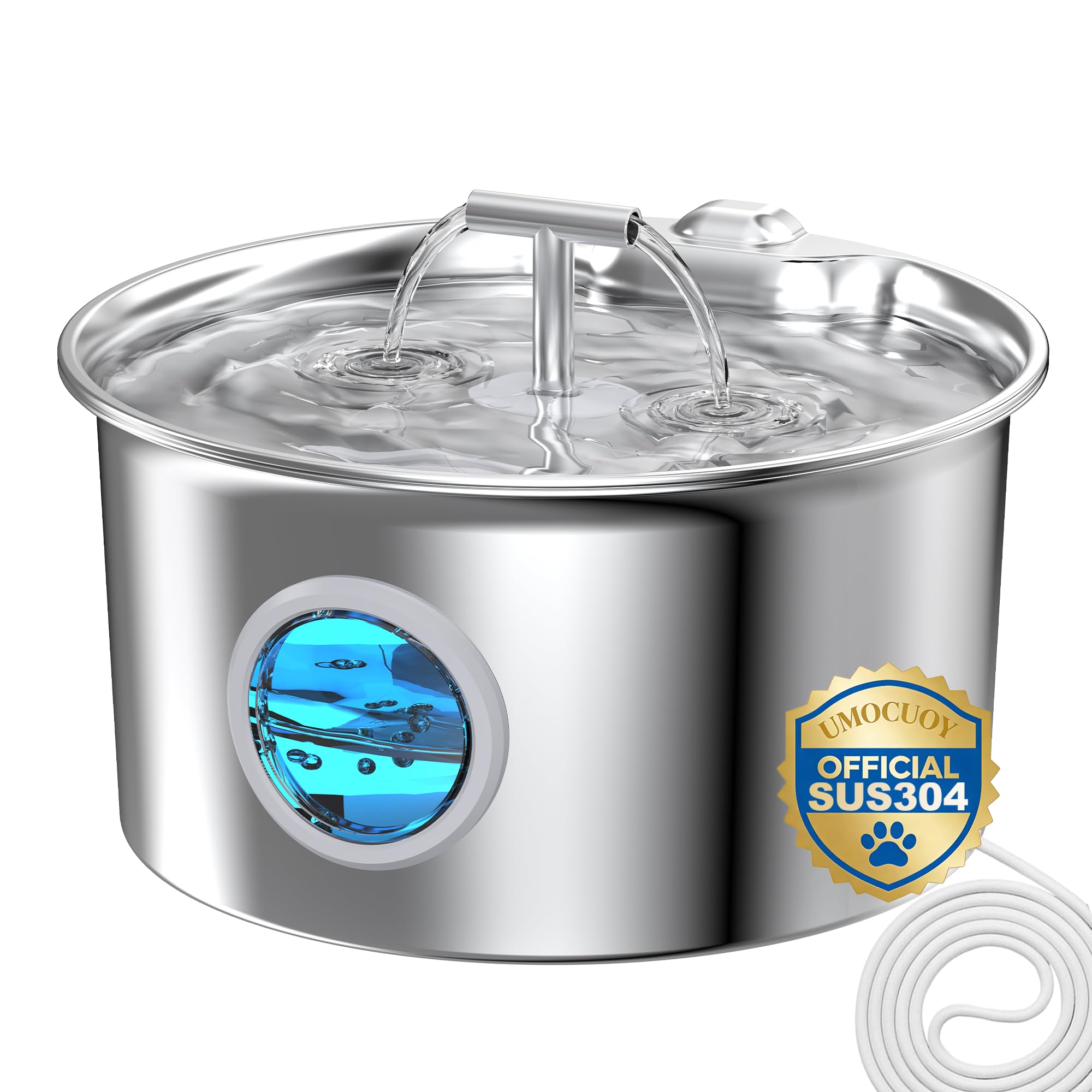 Cat Water Fountain Stainless Steel: 2.6L Cat Fountain for Drinking - Pet Water Fountain for Cats Indoor - Automatic Pet Water Dispenser Bowl - Best