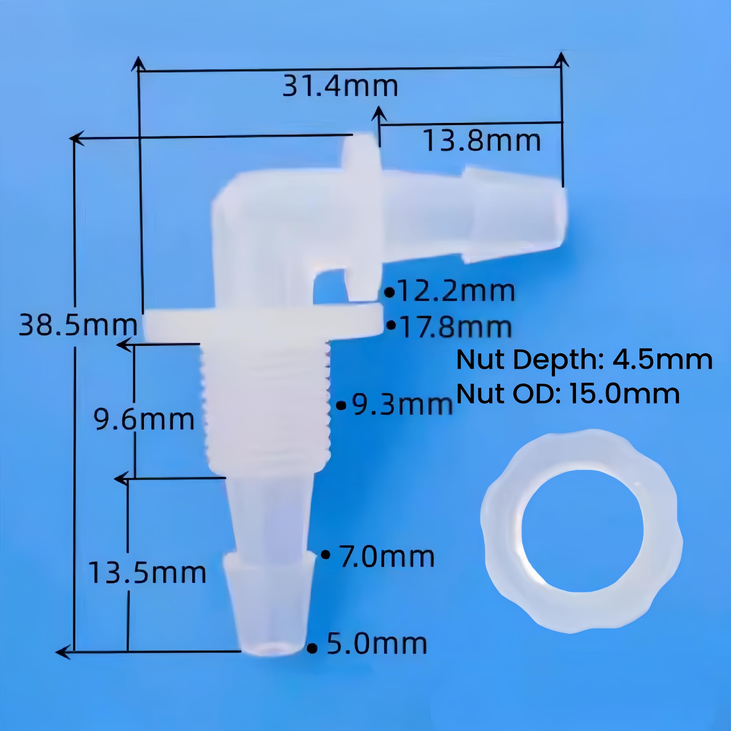 50 piezas de accesorios de lengüeta for manguera de plástico reutilizables de mamparo a granel-conectores de calidad alimentaria for acuarios, laboratorios(3/16inch-M10 Male Thread-Elbow)