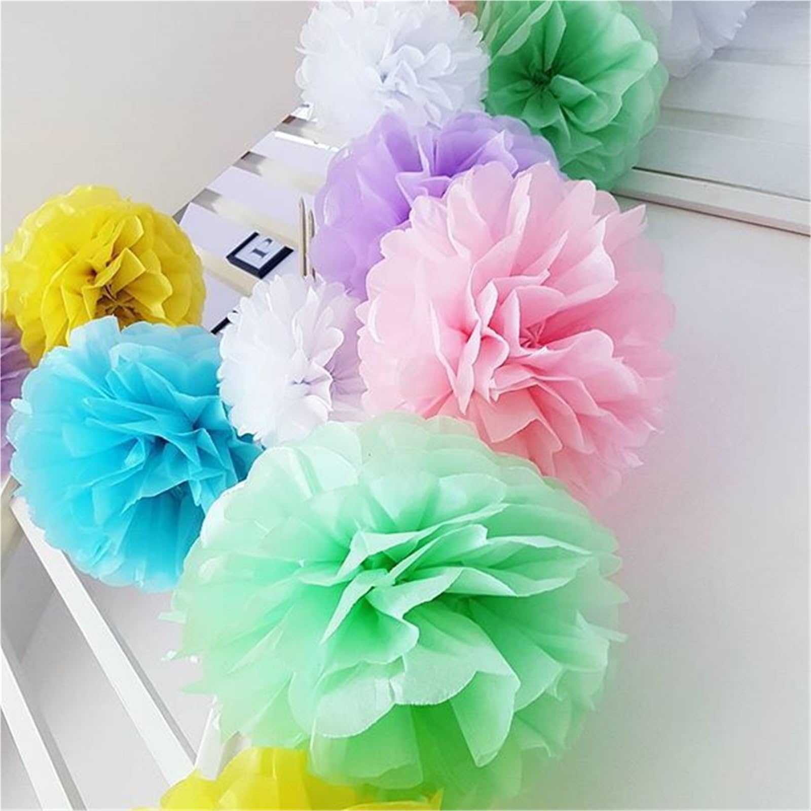 Pompones De Papel 10 Uds. De Pompones De Papel Tisú De 4 Pulgadas, Bolas De Flores, Decoración De Fiesta, Pompones, Bola De Pompón, Boda(Dark green,60 PCS)