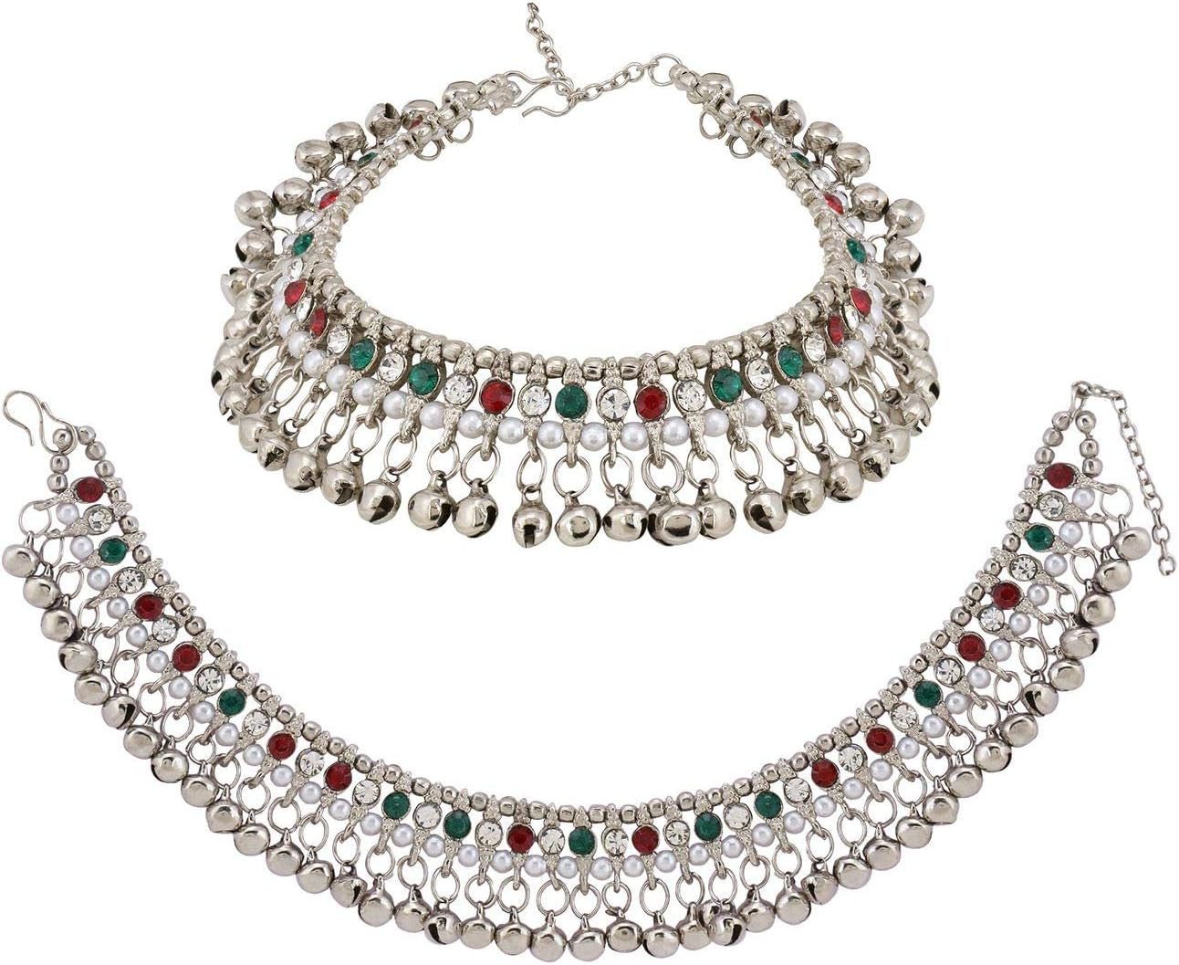 Efulgenz Indian Bridal Anklets for Women Ghungroo Jhanjara Anklet Bollywood Faux Kundan Pearl Ankle Bracelets Set Bell Anklets for Women