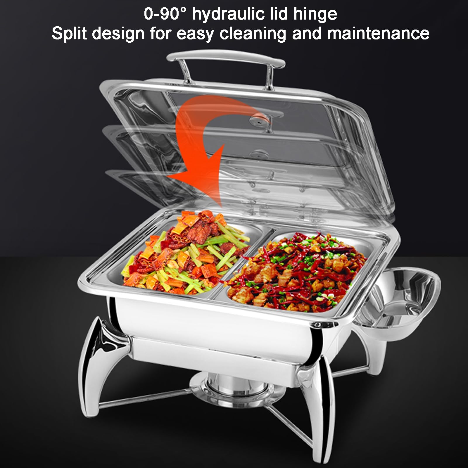 Scaldavivande da buffet in acciaio inox, per feste di catering, vassoi da portata per controsoffitto, contenitori refrigerati per condimenti (2 griglie da 6,5 cm), eleganti forniture per catering
