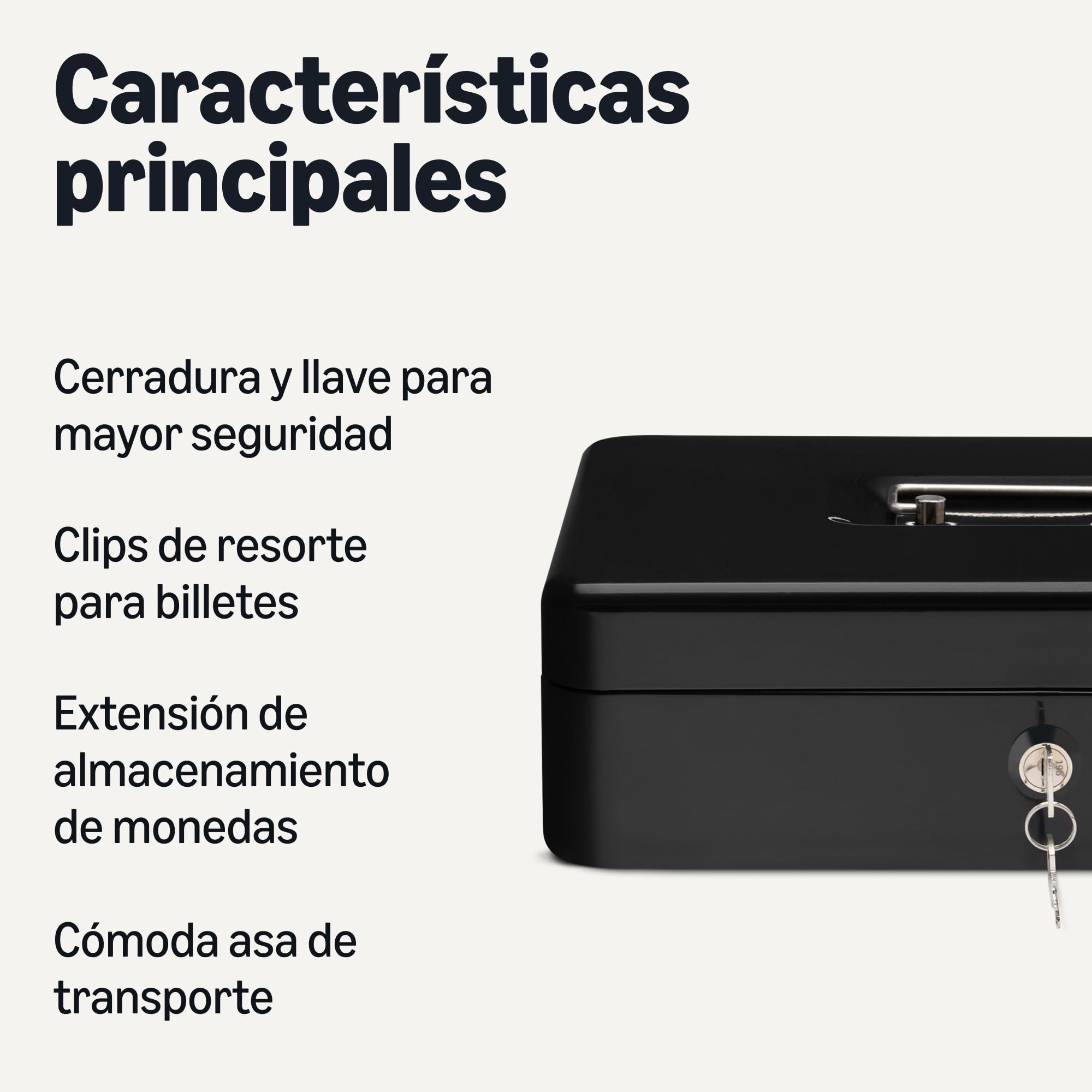 Amazon Basics - Caja para dinero con llave de cierre y bandeja para dinero, 9 x 30 x 24 cm, negro