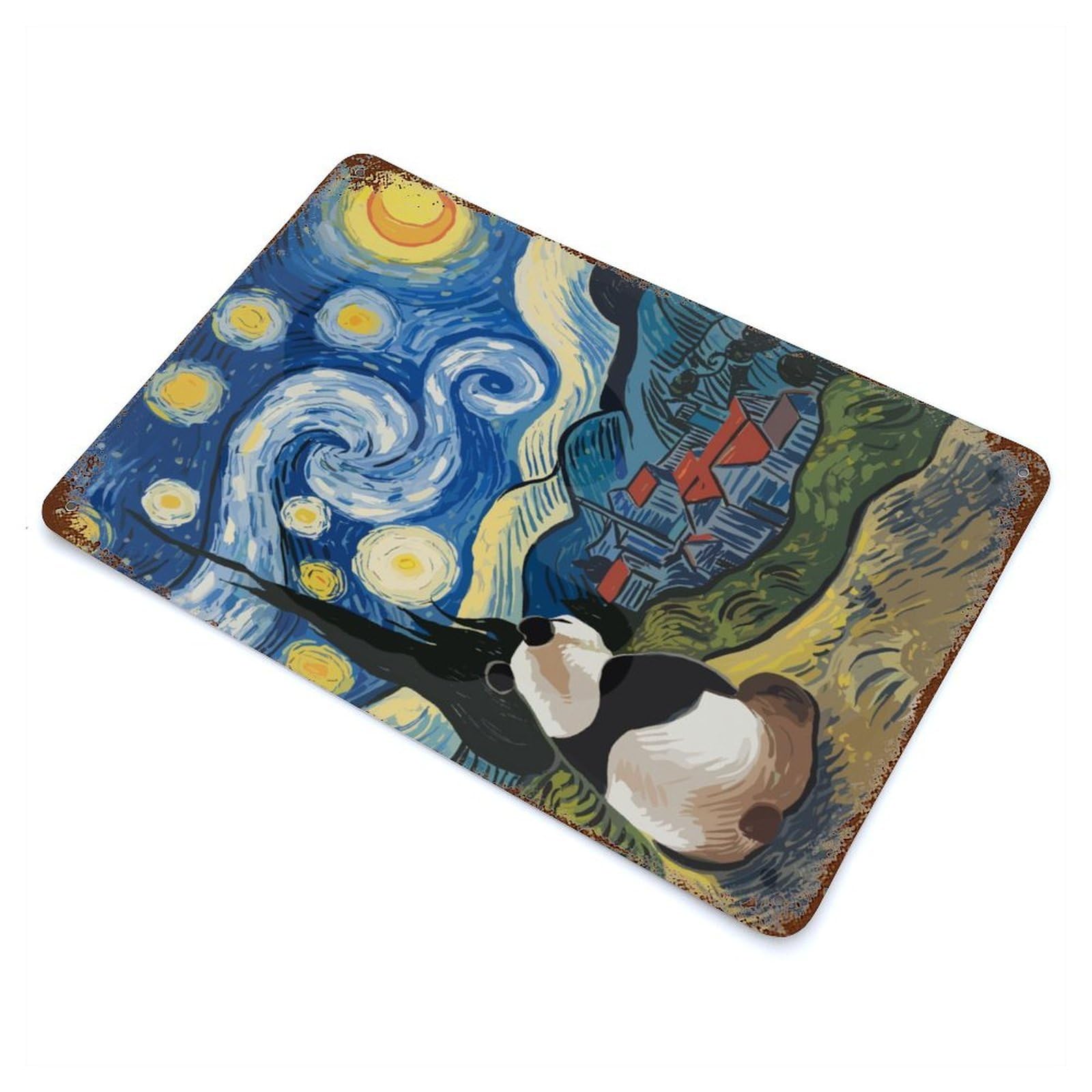 Panda Starry Night Vintage Rust Metal Sign 11.8"x7.9", Ideal for Basement, Hobby Room And Garage Decor