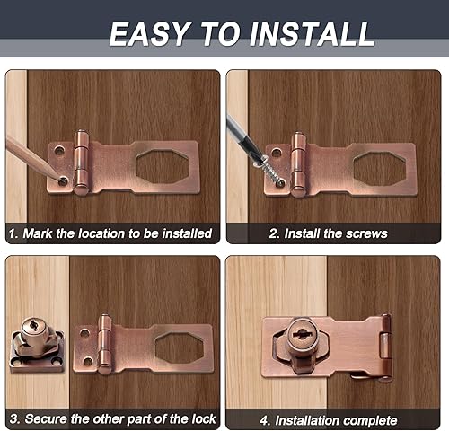 Miniatura 4 de Kyuionty 2 cerraduras de cerrojo con llave de 3 pulgadas, perilla giratoria de 3 pulgadas, cerrojo de bloqueo con llave, cierres de cerrojo de