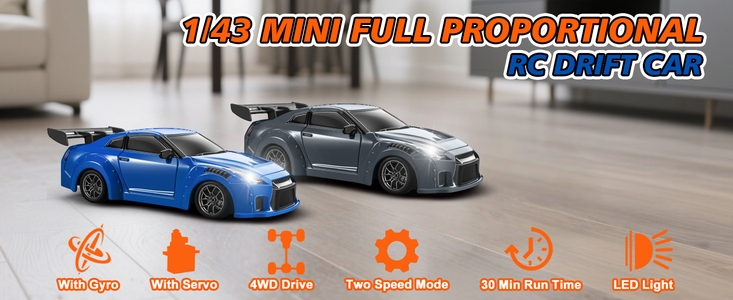 ACAMMZAR Mini RC Drift Car with Gyro, 1:43 4WD Full Proportional