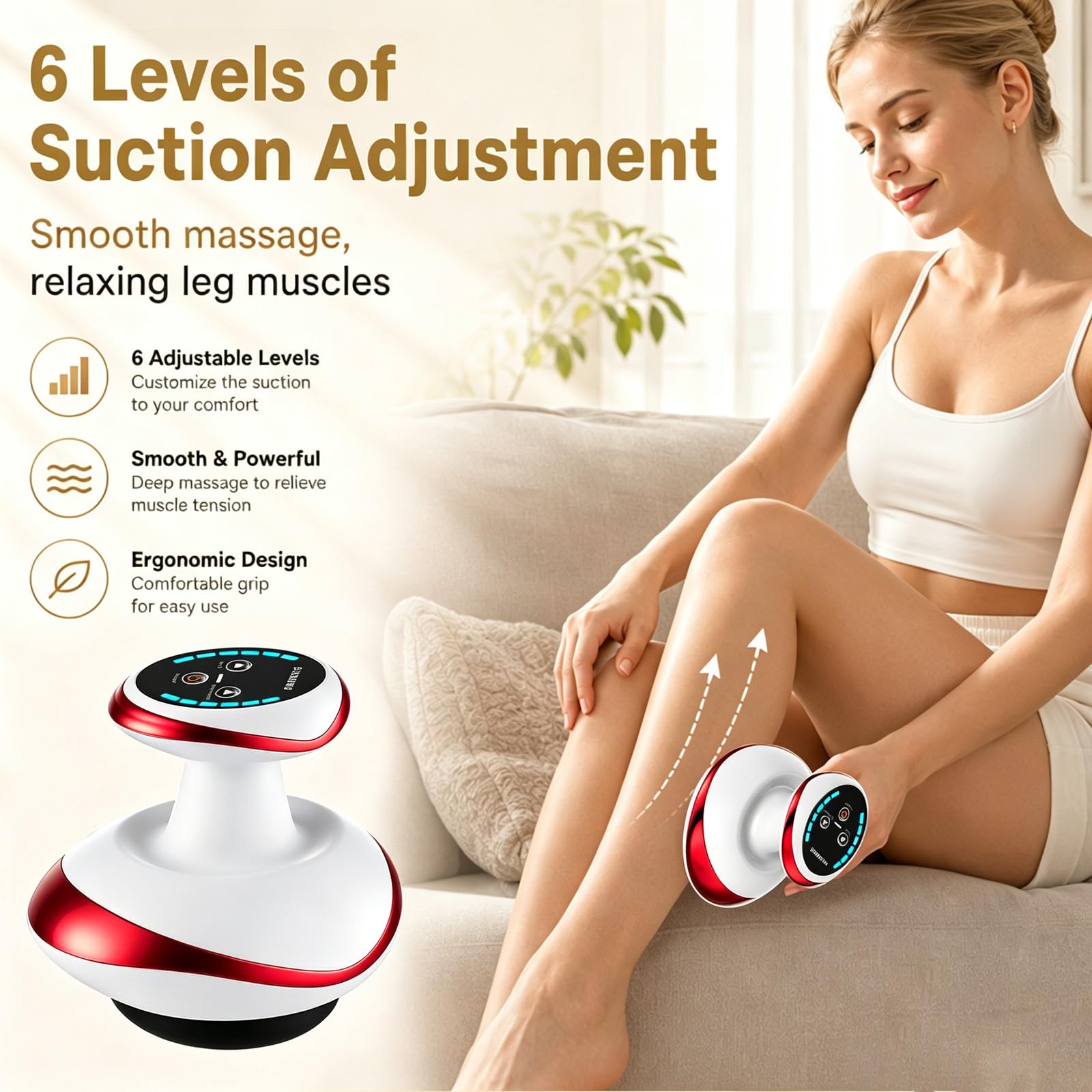 Masajeador eléctrico GuaSha 4 en 1, 6 niveles de succión y 6 niveles de calor, masajeador al vacío con terapia de luz roja, dispositivo de masaje inalámbrico anticelulitis para espalda, hombros y