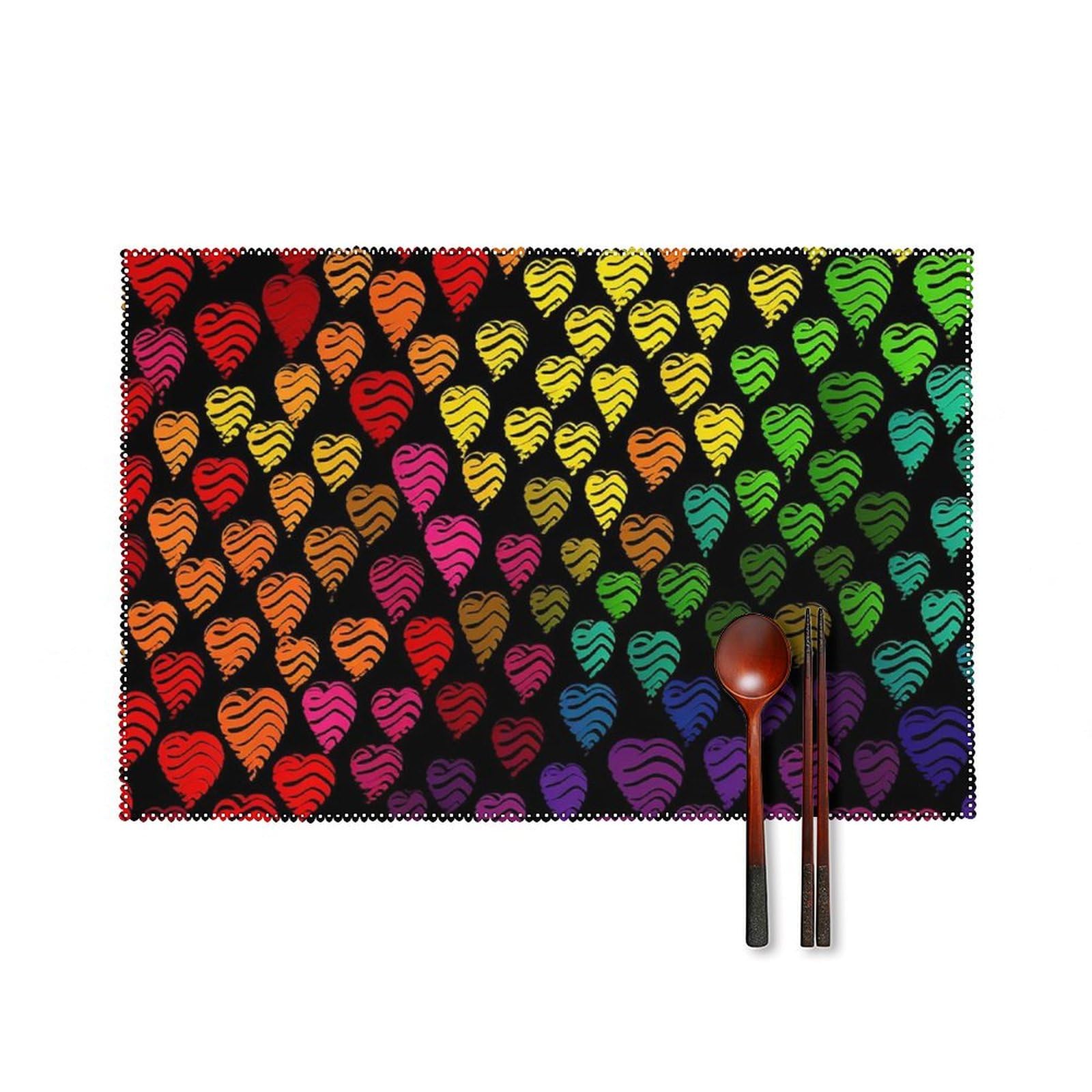 Sets de table anti-chaleur et infroissables au design arc-en-ciel lot de 6