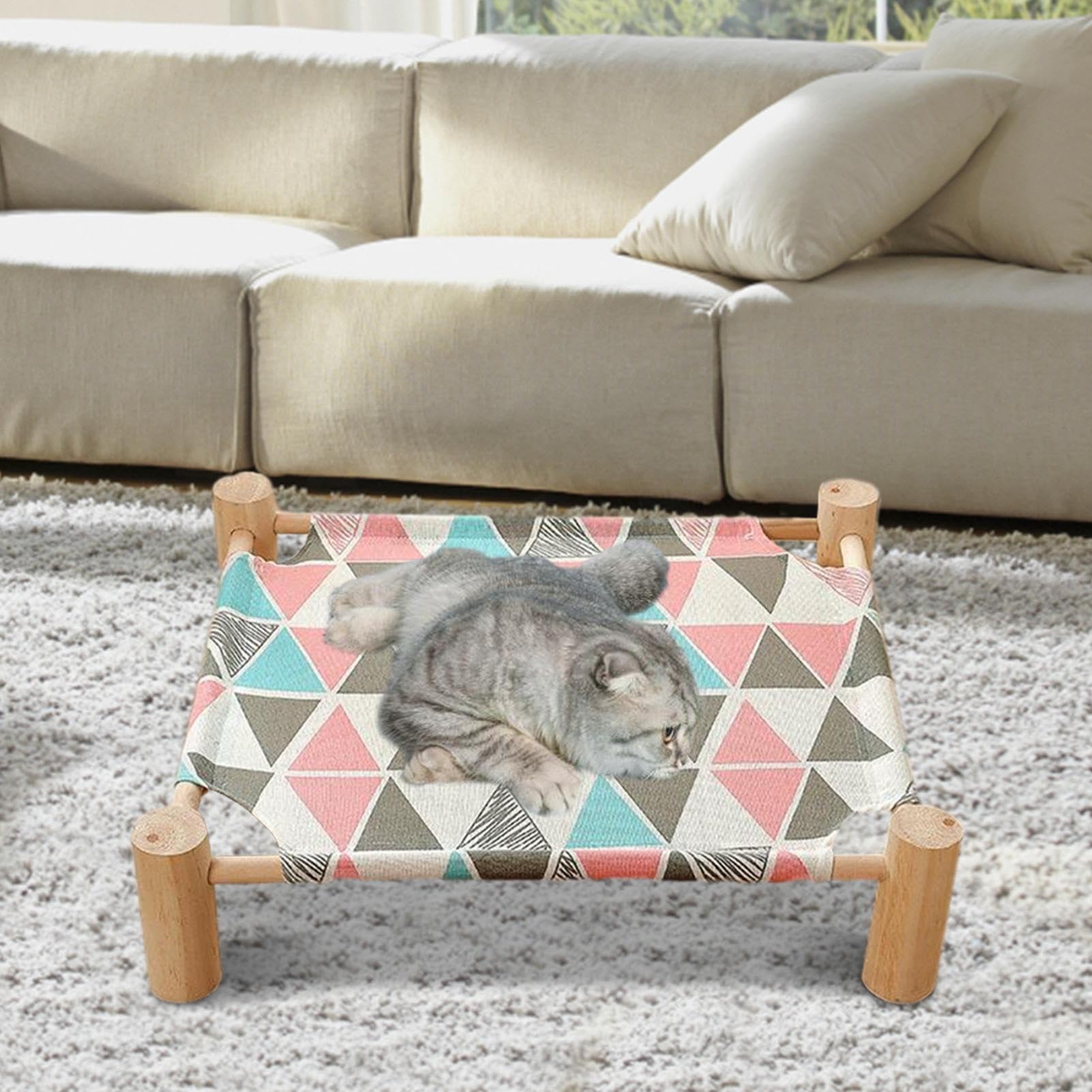 Cama refrescante para Gatos | Hamaca Madera para Cachorros,Cama elevada enfriamiento para Perros, Cama para Gatos, Cama para Mascotas para Cachorros en Interiores y Exteriores, Triangulo Rosa