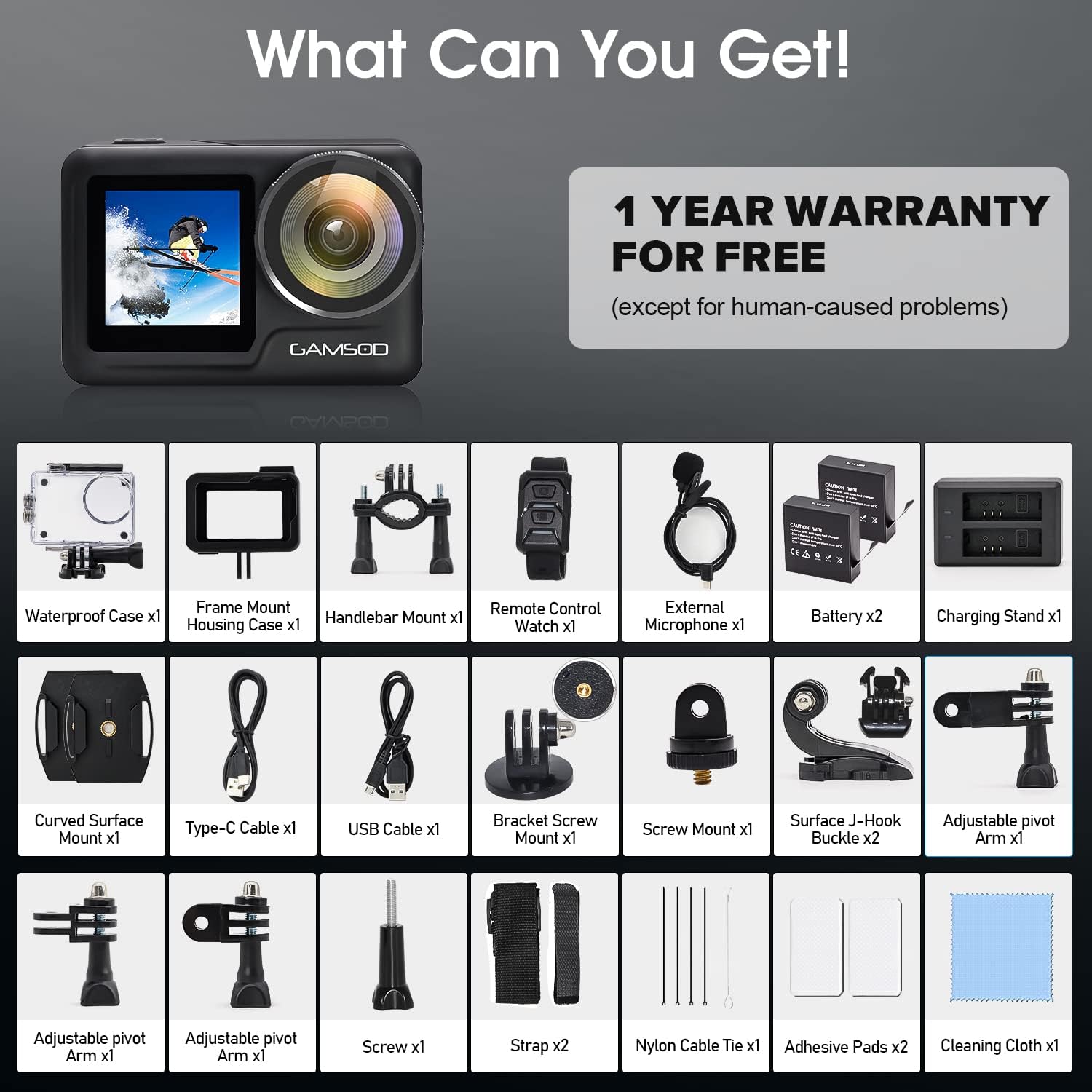 GAMSOD 4K 60FPS 20MP WiFi Action Camera with Front LCD & Touch Rear Screens, 131 Feet Waterproof, Stabilization, EIS 2.0, Remote Control Outdoor Sports Camera, Vlog Underwater Camera with 2X Batteries : Automotive