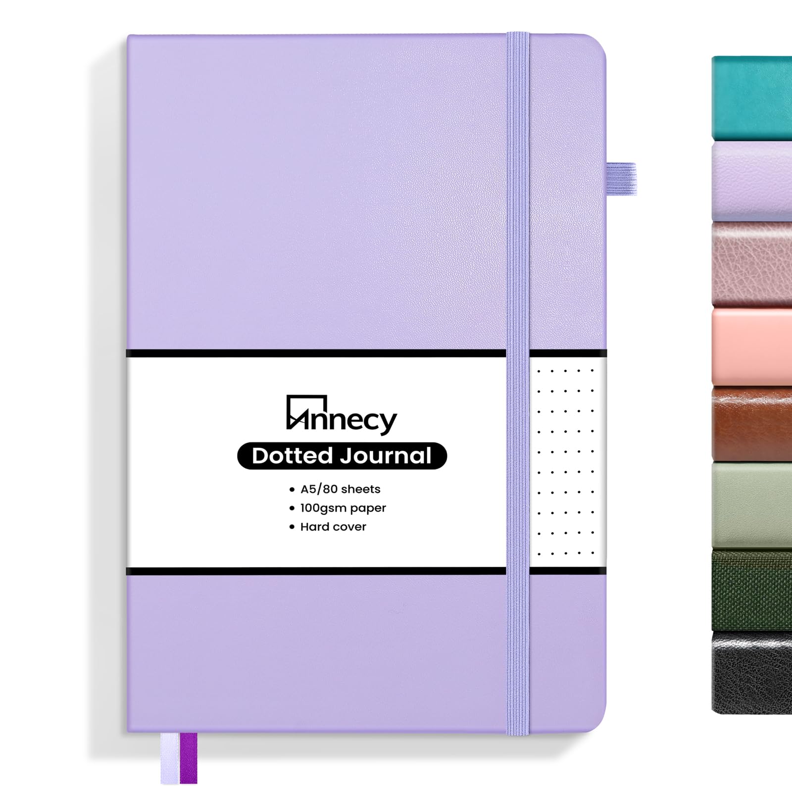 Annecy Numbered Bullet Dotted Journal Notebook, Medium 5.5x 8.25, 160 Pages 100GSM Writing Paper, A5 Purple Faux Leather Cover with Pen Loop