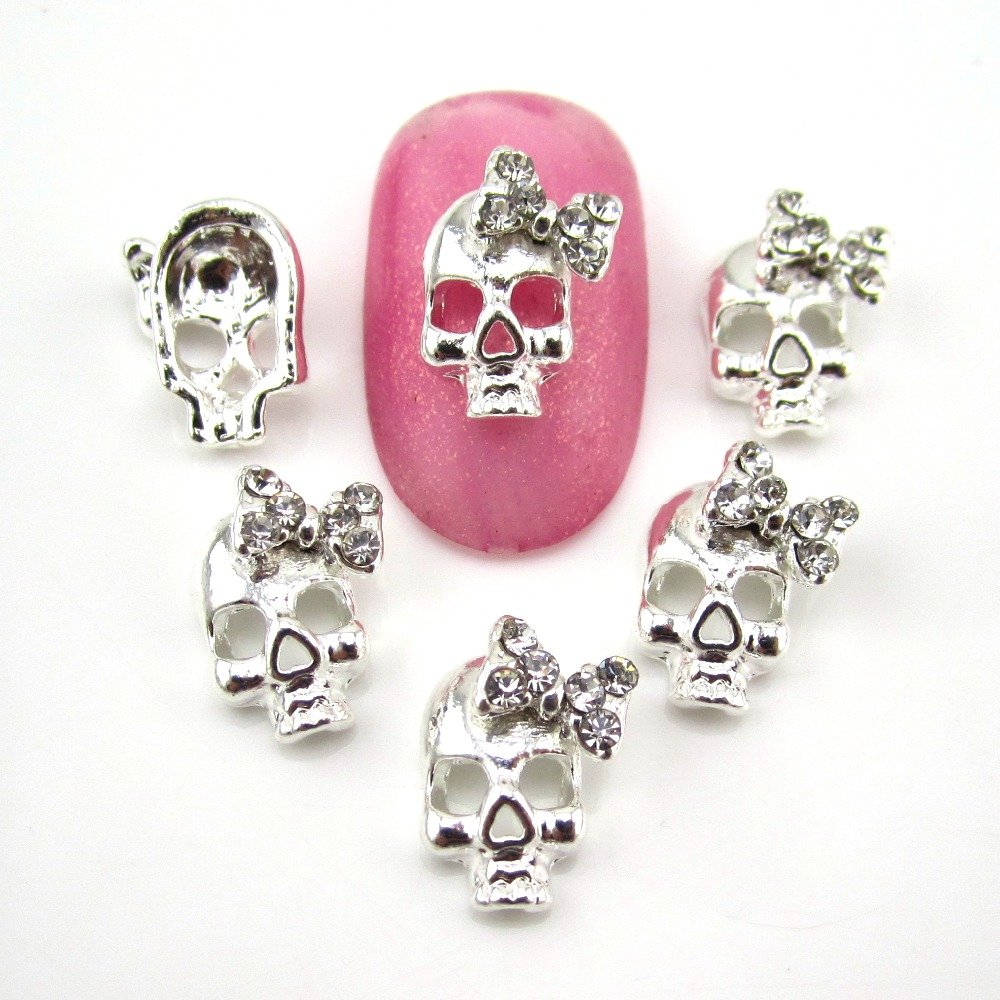 10 Pieces Gold skull nail rhinestones halloween skeleton nail art decoration nails