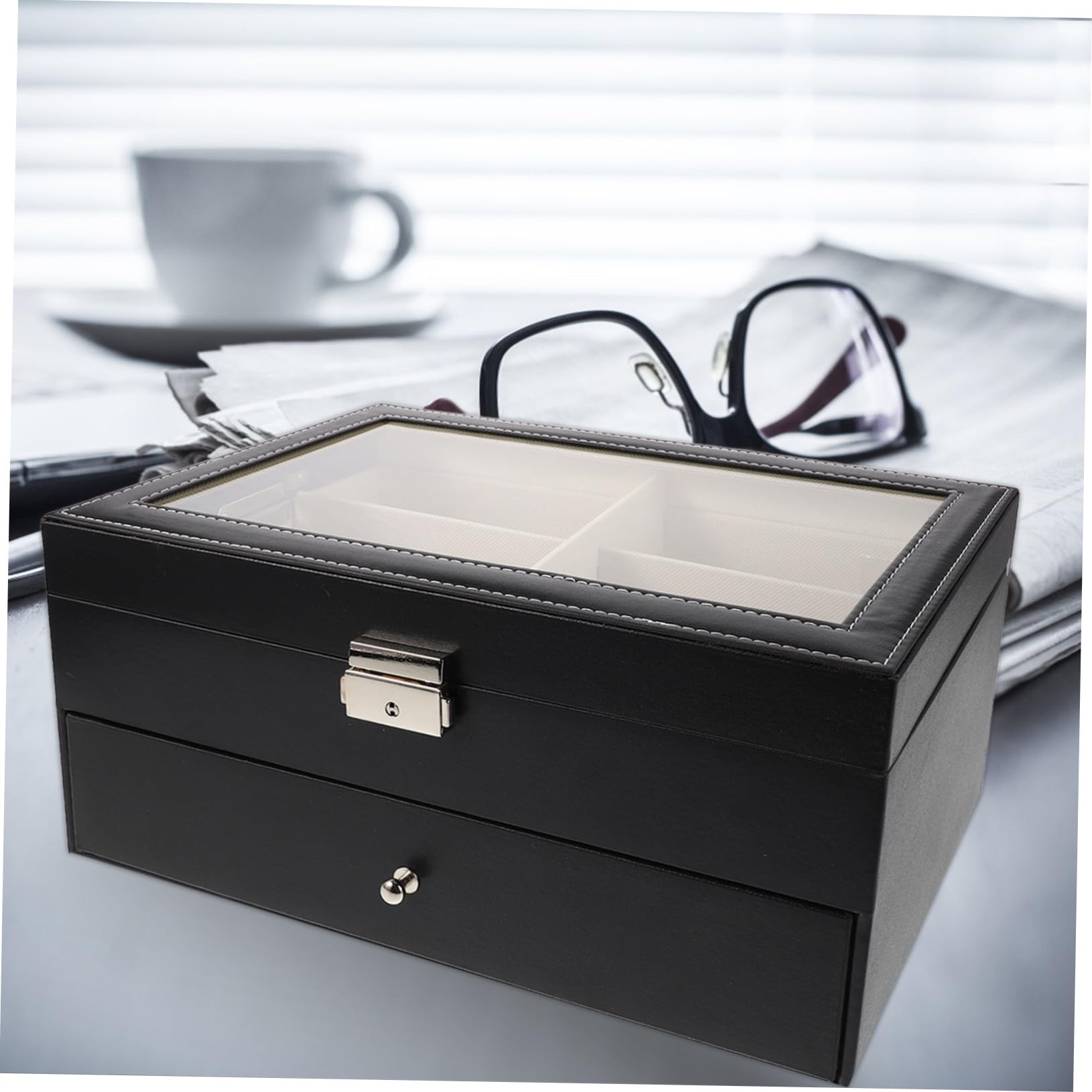 Brillenbox aus Hartschale mit Sichtfenster Brillenorganizer für Sonnenbrillen Aufbewahrungsbox mit Fächern Reise-brillenaufbewahrungsbox Schutz und Ordnung für Brillen