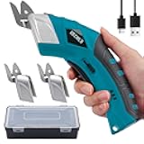 Cordless Electric Scissors for Fabric with 3 Blades, 4V Rechargeable Powerful Shears with Safety Lock Suitable, Cardboard Scissor Cutting Tool for Carpet Fabric Cardboard Leather -Blue