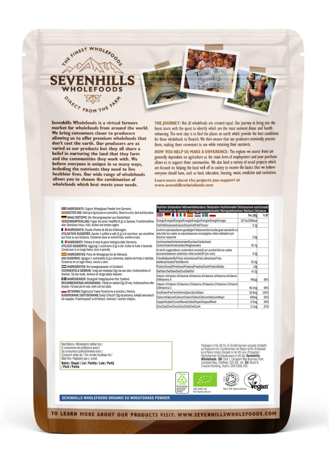 Sevenhills Wholefoods Weizengras-Pulver Bio Aus Der EU 1kg | In Europa angebaut | Hoher Gehalt an Vitamin C und Eisen