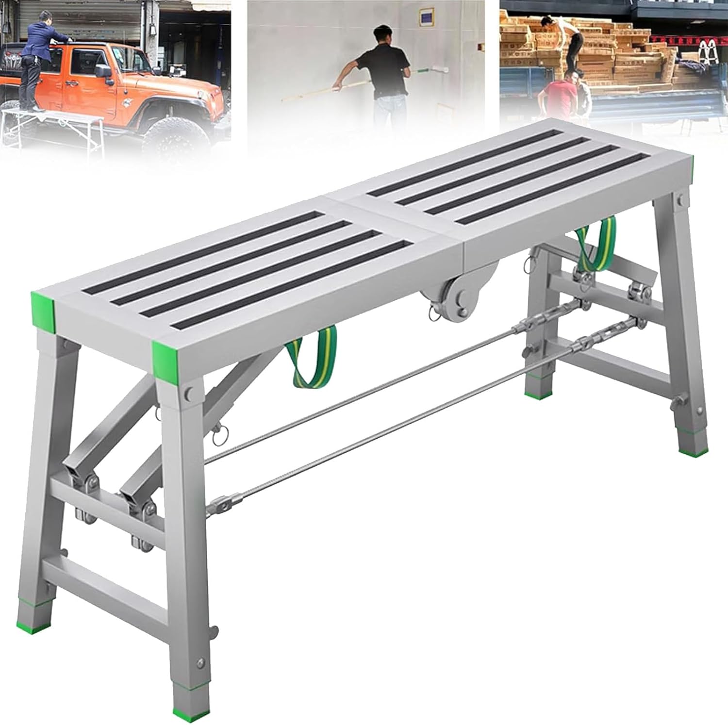 Portable Folding Scaffolding Platform, Folding Work Platform Adjustable Height Scaffolding of Metal Scaffold Work Bench Equipment Scaffold Tower Stool Bench,for Cleaning,Lamp Repairing,55in(140cm)