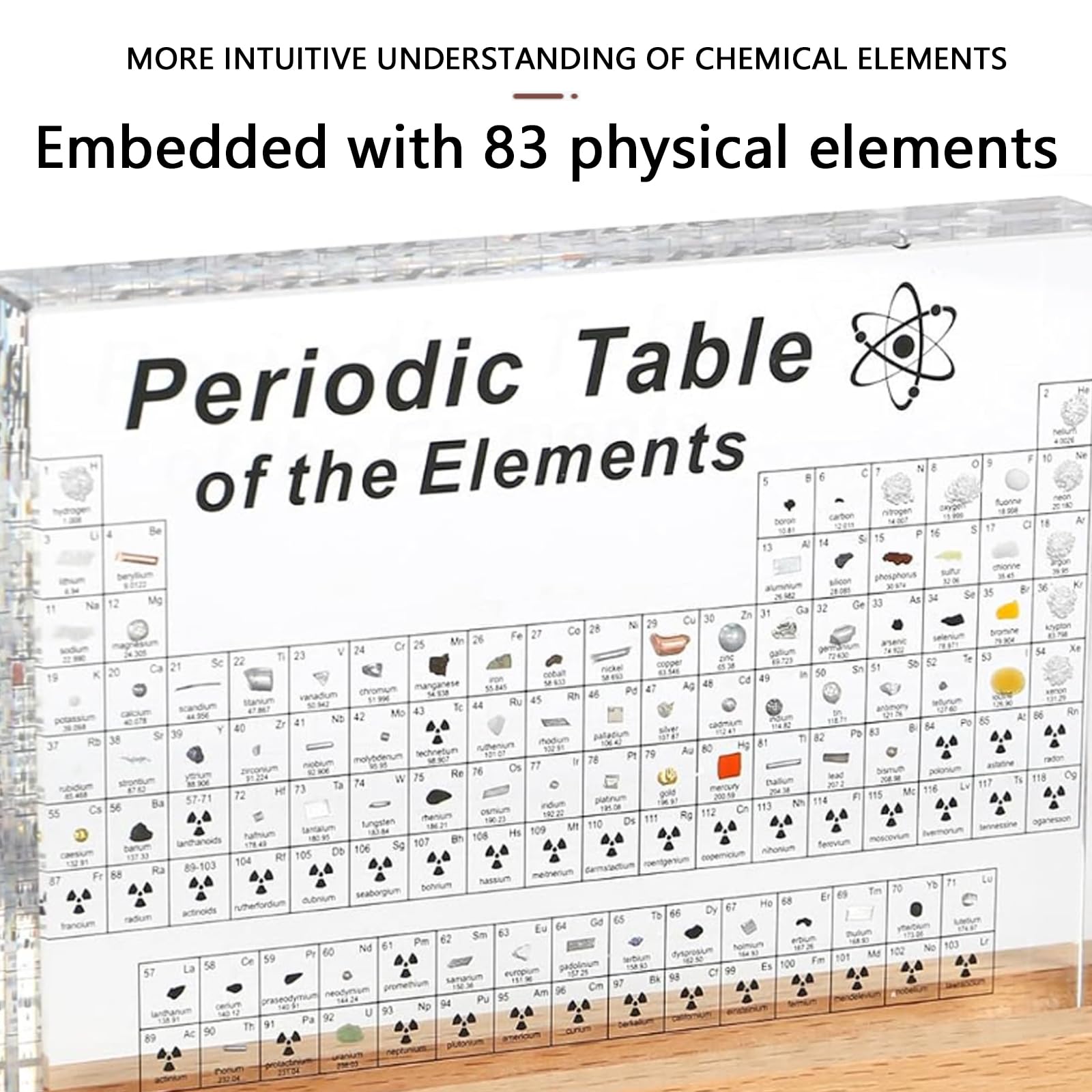 Tavola Periodica, Tavola Periodica Con Elementi Reali All'interno, con 83 Elementi Reali All'Interno, Display Della Tavola Periodica con Base di Luci a 7 Colorate LED,Strumento Didattico Elementi