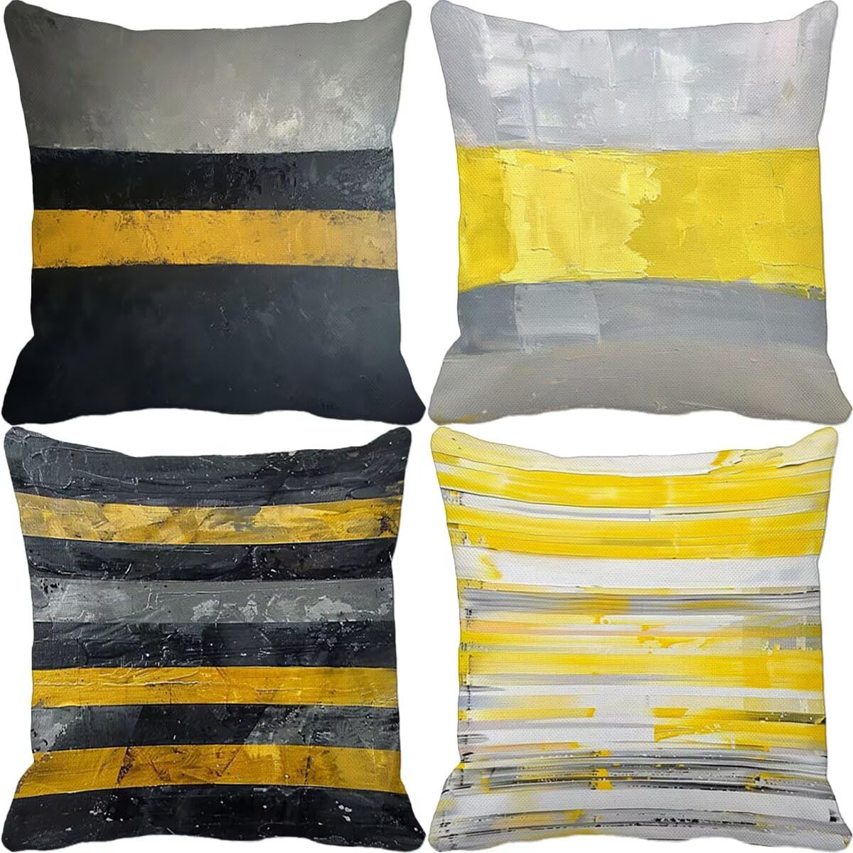 Poduszki na zewnątrz 65 x 65 cm, zestaw 4 czarnych poszewek na poduszki, w paski, kwadratowe, na sofę, wodoodporne, lniane poszewki na poduszki na sofę, łóżko, patio, ogród, wiosenna dekoracja, z