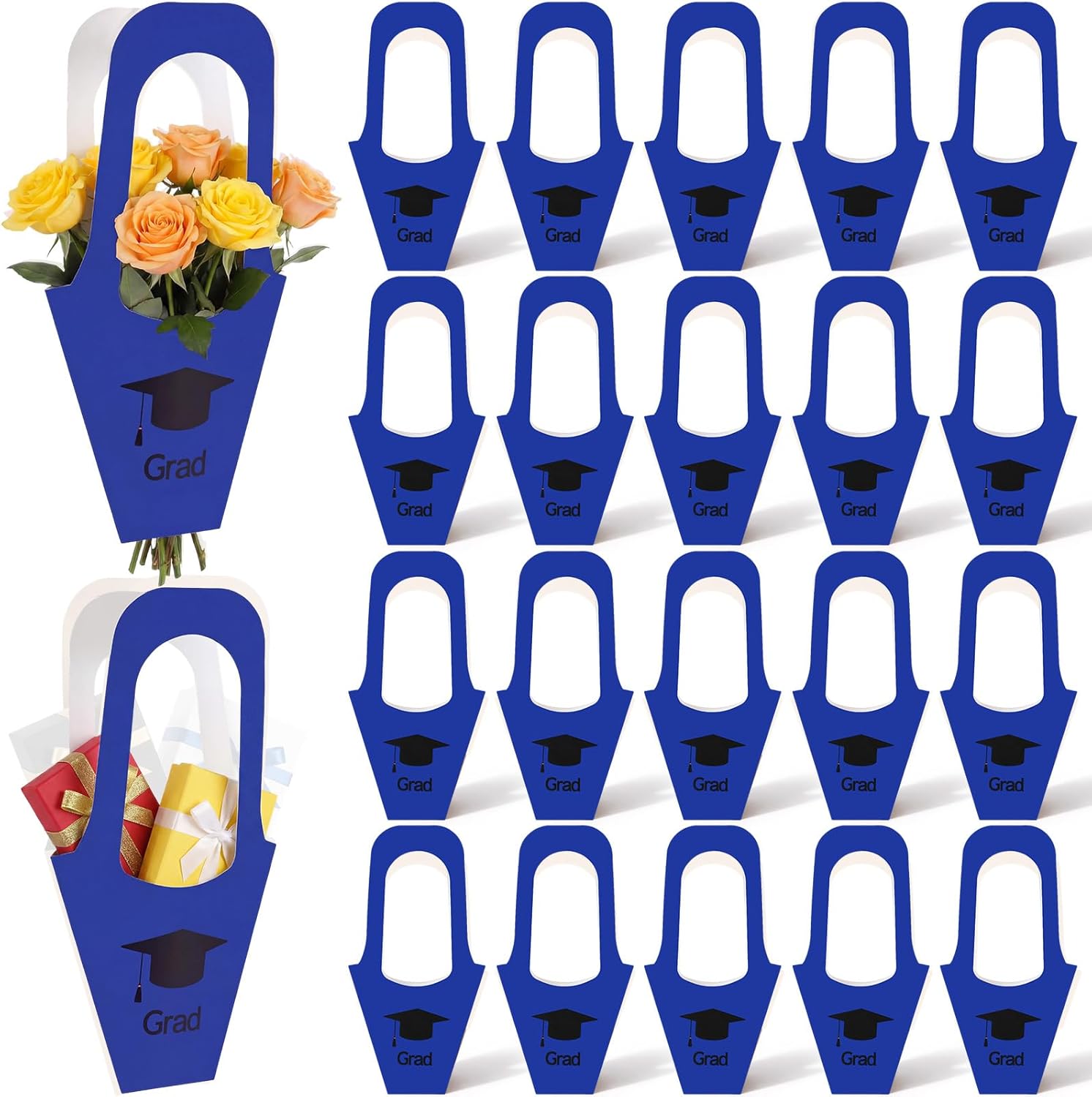 Gilprop 40 Pcs 2026 Graduation Flower Bouquet Gift Bags Graduation Kraft Paper Flower Bags with Handles Bloom Bar Supplies for High School College Seniors Teachers Commencement Gifts (Pink)