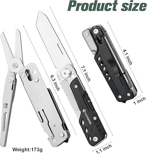 Miniatura 2 de FLYHOMES Cuchillo de bolsillo multiherramienta 6 en 1 con tijeras desmontables y clip de bolsillo, acero inoxidable 440A para campamento,