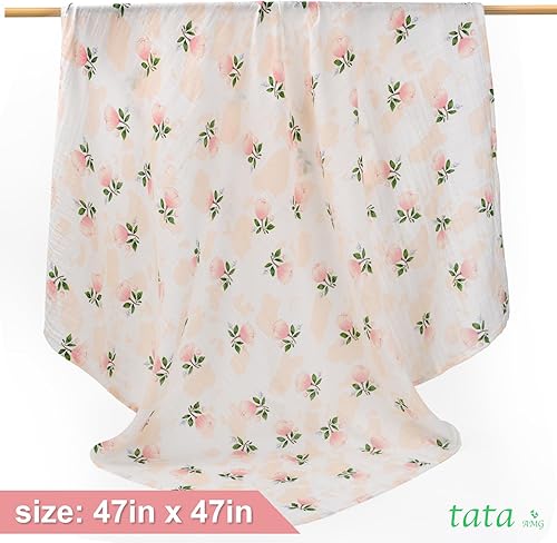 Miniatura 2 de TATA AMG Manta para envolver al bebé 100% de muselina de algodón orgánico, suave y transpirable, para recién nacidos, niñas y niños, grande de 47 x