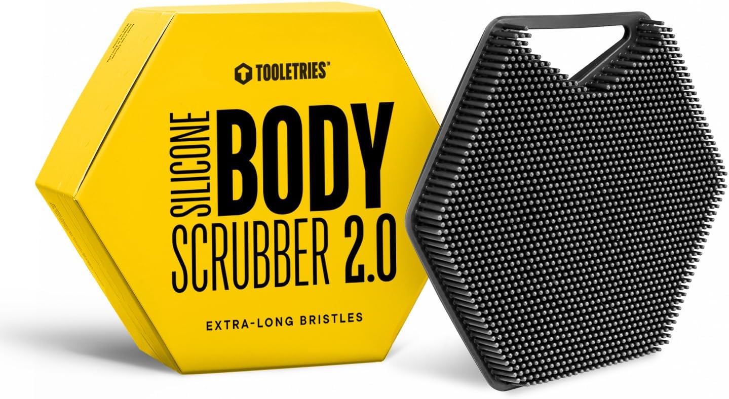 TOOLETRIES Body Scrubber 2.0 – Premium Silicone Shower Scrubber for Skin Exfoliation, Ergonomic Handle with Lather-Boosting Bristles, Quick Drying and Long-Lasting - Charcoal