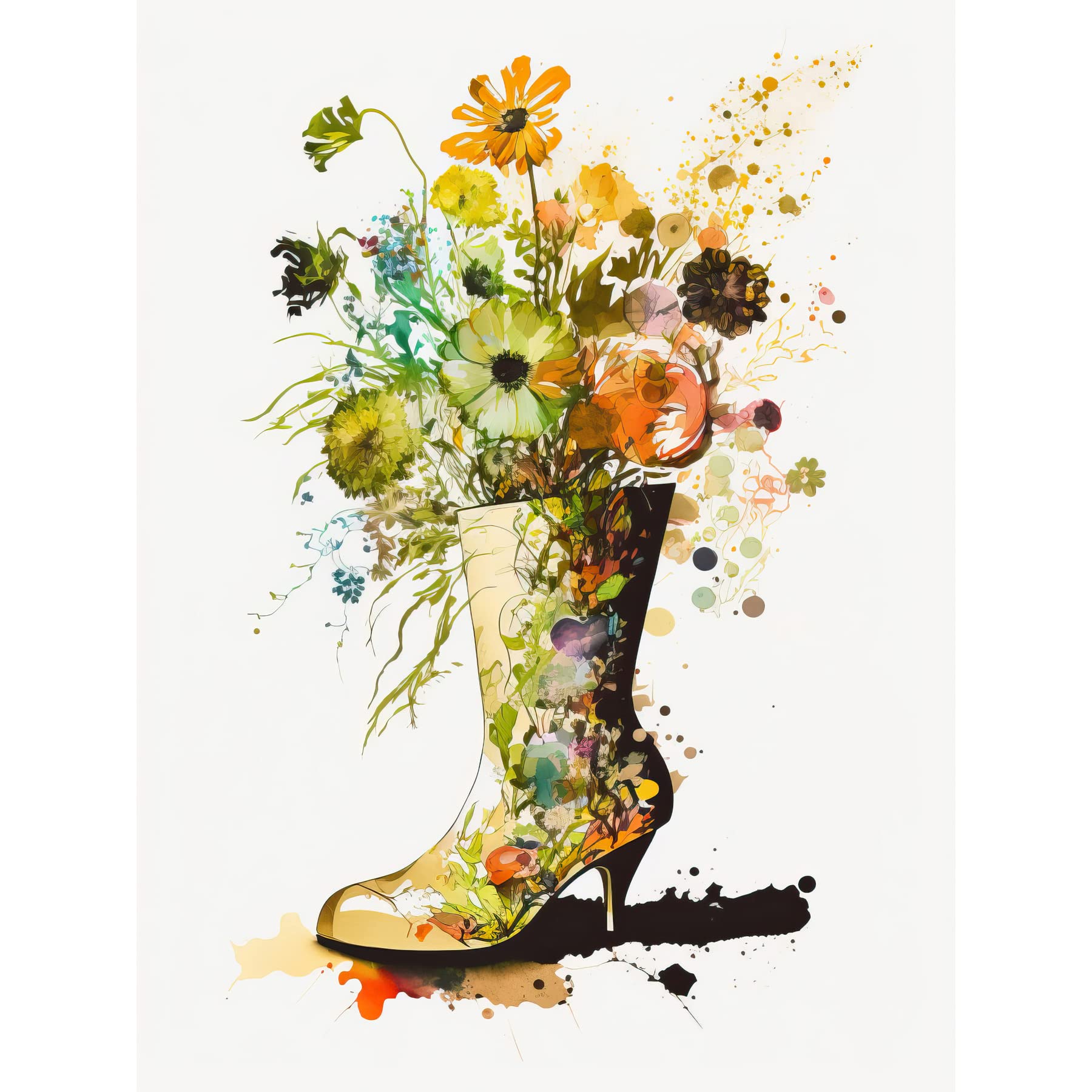 Artery8 Wildflower Bouquet in a High Heel Floral Boot Extra Large XL Wall Art Poster Print