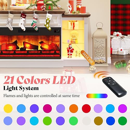 Miniatura 4 de AMERLIFE Chimenea eléctrica de 60 pulgadas con chimenea, soporte de TV de 3 lados para televisores de hasta 65 pulgadas, centro de entretenimiento