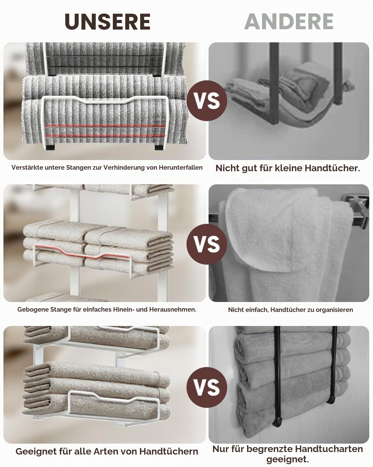 Hängende Handtuchhalter für Badezimmer ohne Bohren - 8-Etagen-Badetuch-Aufbewahrungsorganisator über der Tür für kleine Badezimmer - Großer mehrstufiger Handtuchhalter an der Rücktür für gerollte