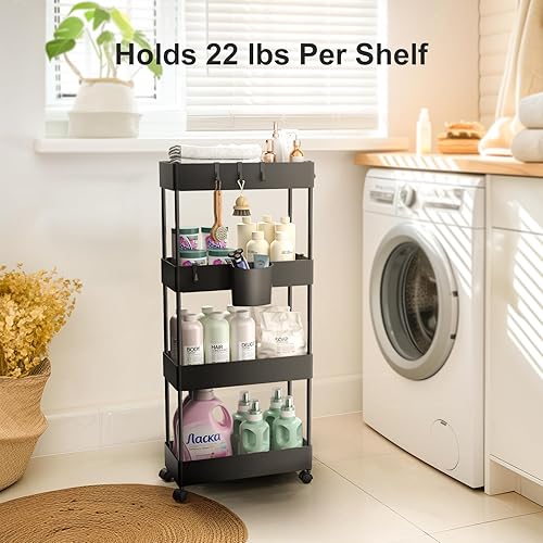 Miniatura 3 de Pipishell Carrito de almacenamiento delgado con ruedas - Carrito organizador de almacenamiento de carrito de baño, carritos rodantes de 4 niveles