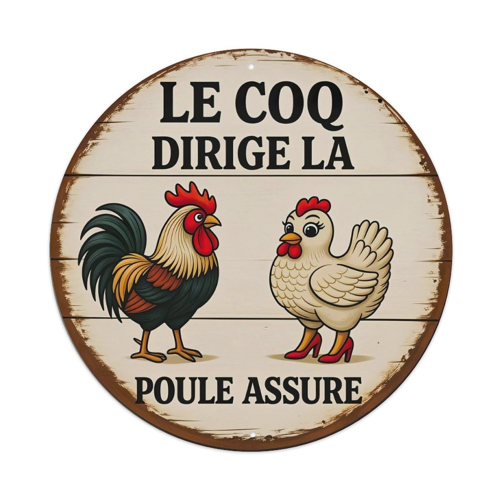 Rooster Leads Hen With Heels Metal Tin Sign