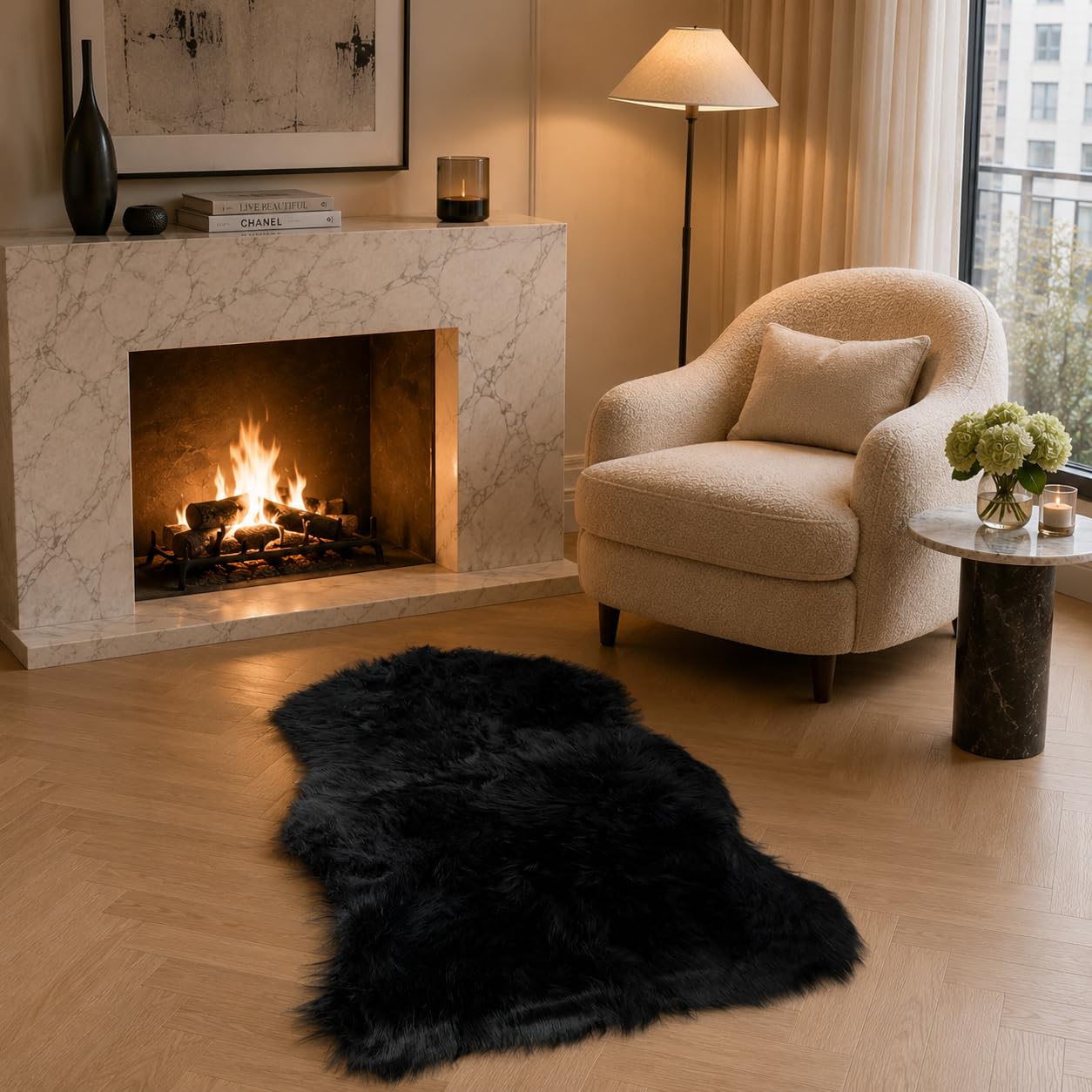 EasyJoy Ultra Soft Fluffy Shaggy Area Rug Faux Fur Rug Chair Cover Seat Pad Fuzzy Area Rug for Bedroom Floor Sofa Living Room (2 x 3 ft Sheepskin, Black)