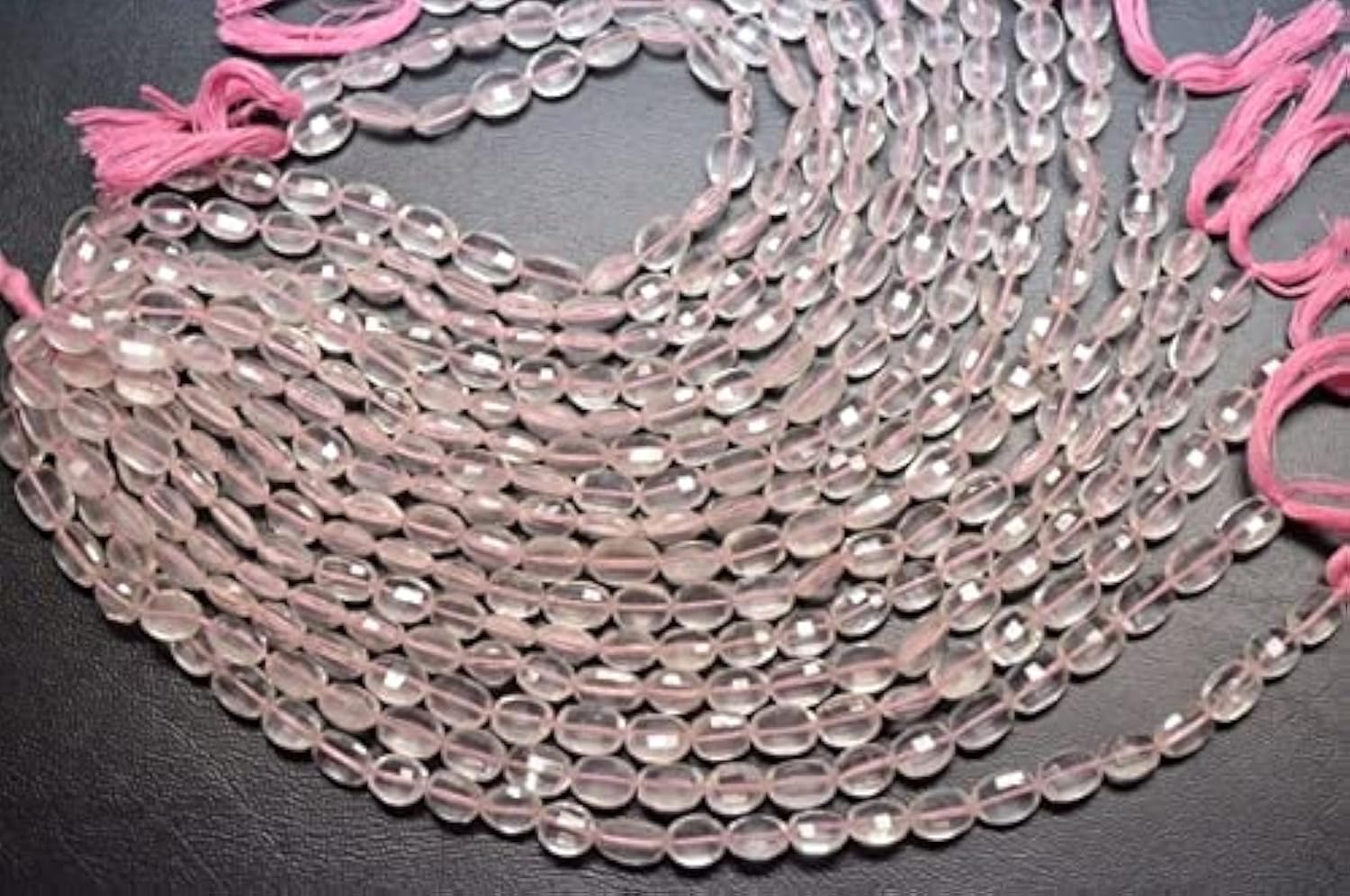 Rose Quartz Microfaceted Oval perles sans défaut pour enfilage