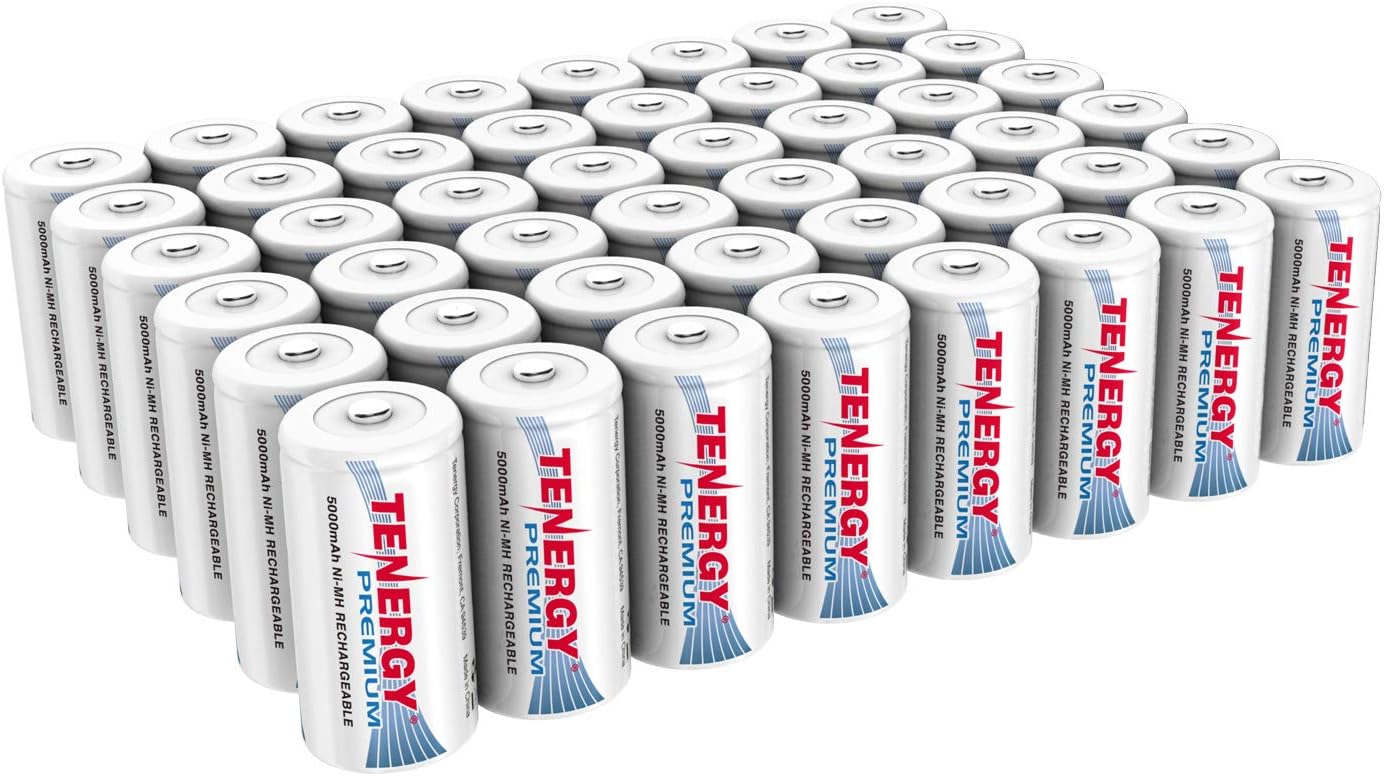Tenergy Premium Rechargeable C Batteries, High Capacity 5000mAh NiMH C Size Battery, C Cell Battery, 8 Pack