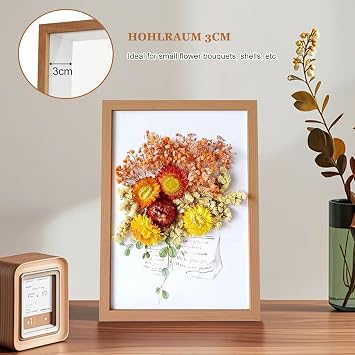 3D Shadow Box, 3D Picture Frame, 12 x 17 cm Deep Frame Display Box Wooden Deep Box Frame for Medal Flower Memorabilia Tickets Crafts(Khaki)