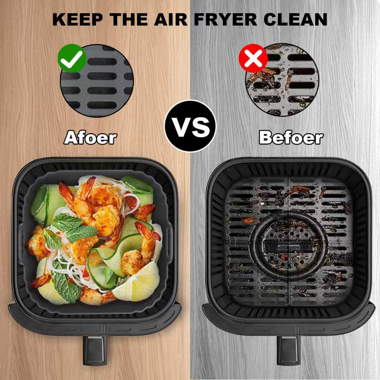 8.5 Inch Square Silicone Air Fryer Liners 2 Pack, Reusable Air Fryer Basket Liners for Ninja AF141 AF142 AF181, COSORI, Cuisinart, Chefman, Instant Air Fryer 5–6.5 QT - Image 5