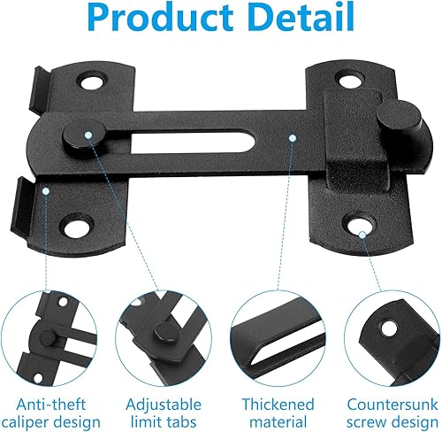 Miniatura 4 de Paquete de 2 cerraduras negras para puerta de granero, pestillo de puerta corredera de granero de 4 pulgadas con fácil instalación, resistente a la