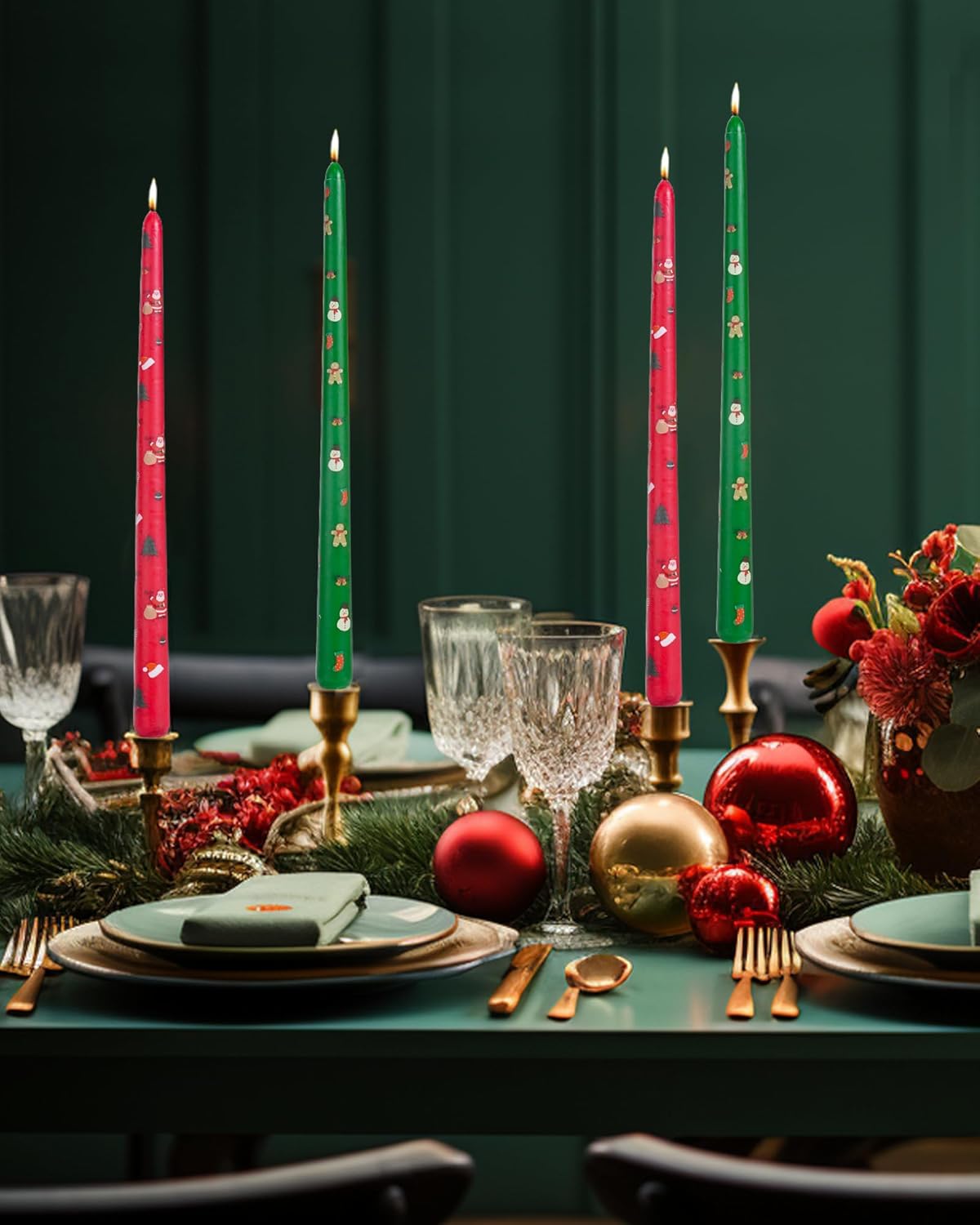 Christmas Taper Candles-Green and Red Spiral Candles-Unscented Candle Sticks and Dripless,Christmas Decorations