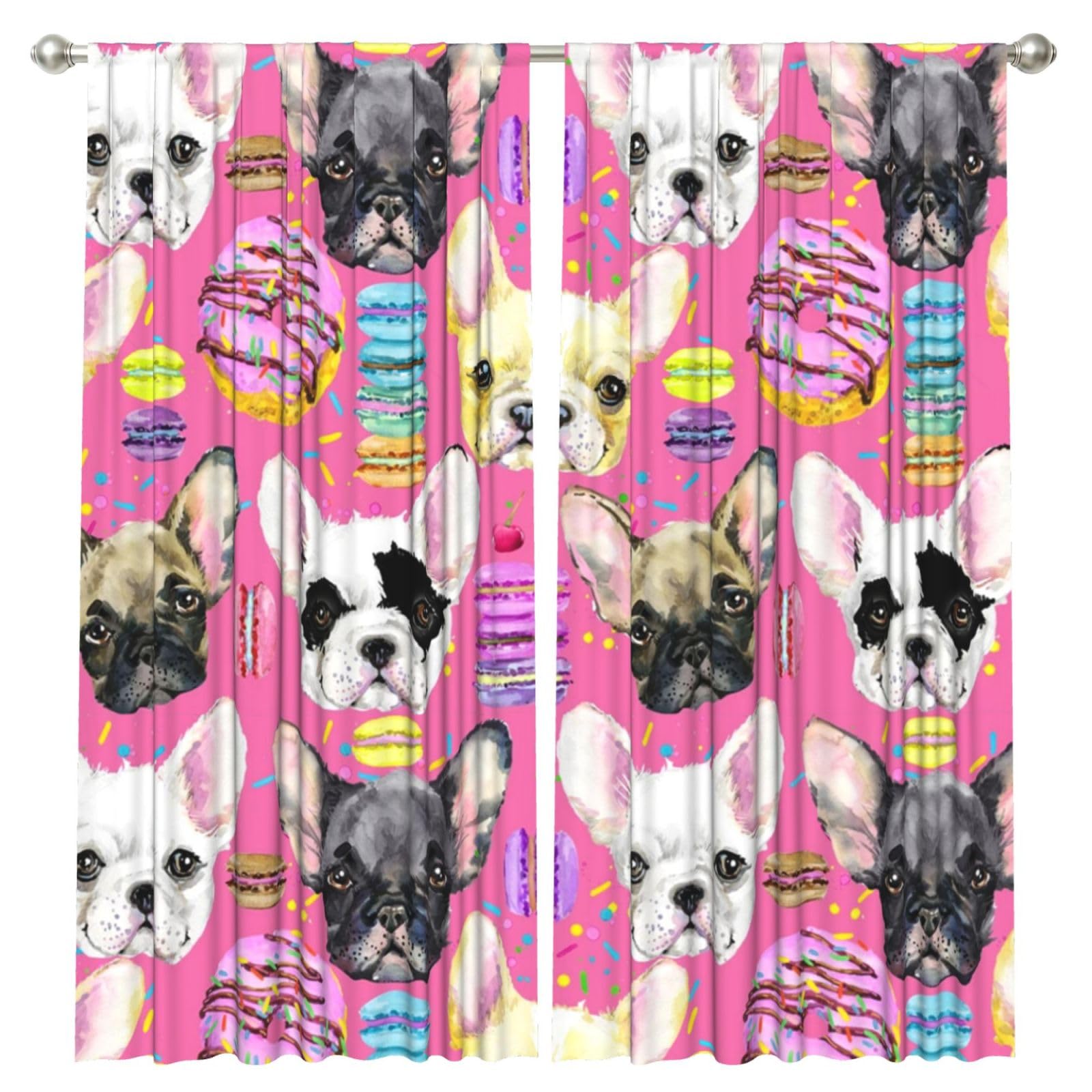 InOmak French Bulldog Puppy Watercolor, 2 Panels Window Curtains 52 x 84 Inch Blackout Curtains for Living Room Bedroom