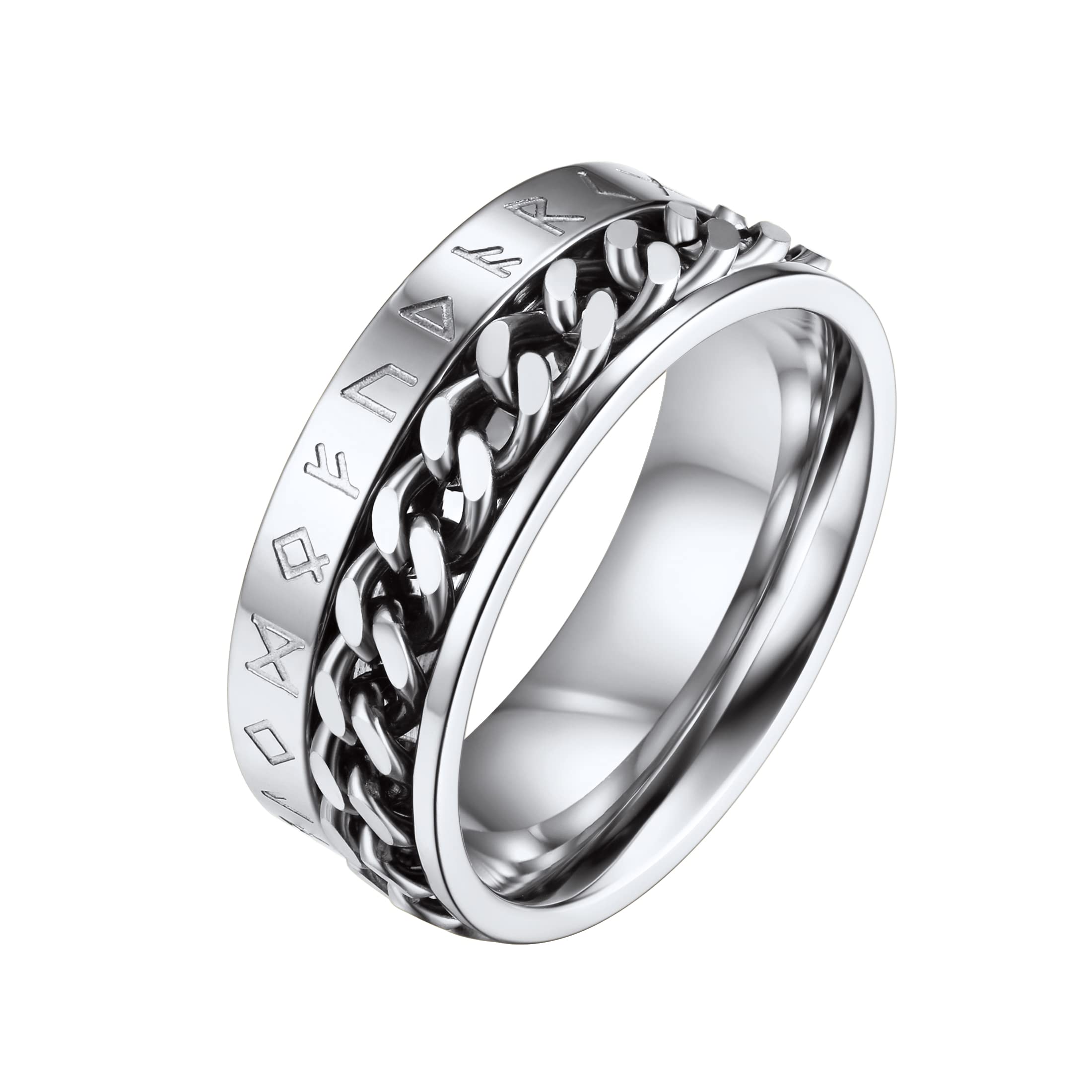 FaithHeart Anillo Vikingo Hombre Anillos Giratorio Runas Vikingas Acero Inoxidable para Hombres Novio Padre Talla 14.5-32