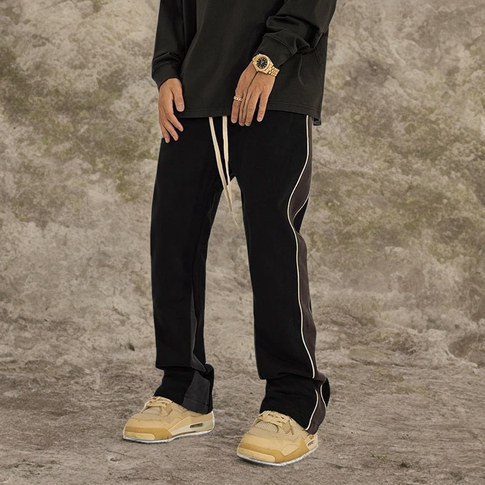 Pantalones Deportivos de Gamuza sintética para Mujer, Pantalones Deportivos Acampanados para Bailar y Bailar, Pantalones de Patchwork para Hombre