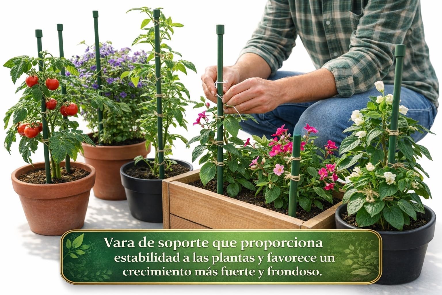 Nordiq - Pack de 30 Tutores para Plantas de 120 cm, Varilla para Huerto de Hierro Plastificado de Ø11 mm, Soporte de Tomateras y Guía de Crecimiento Vertical en Interior y Exterior