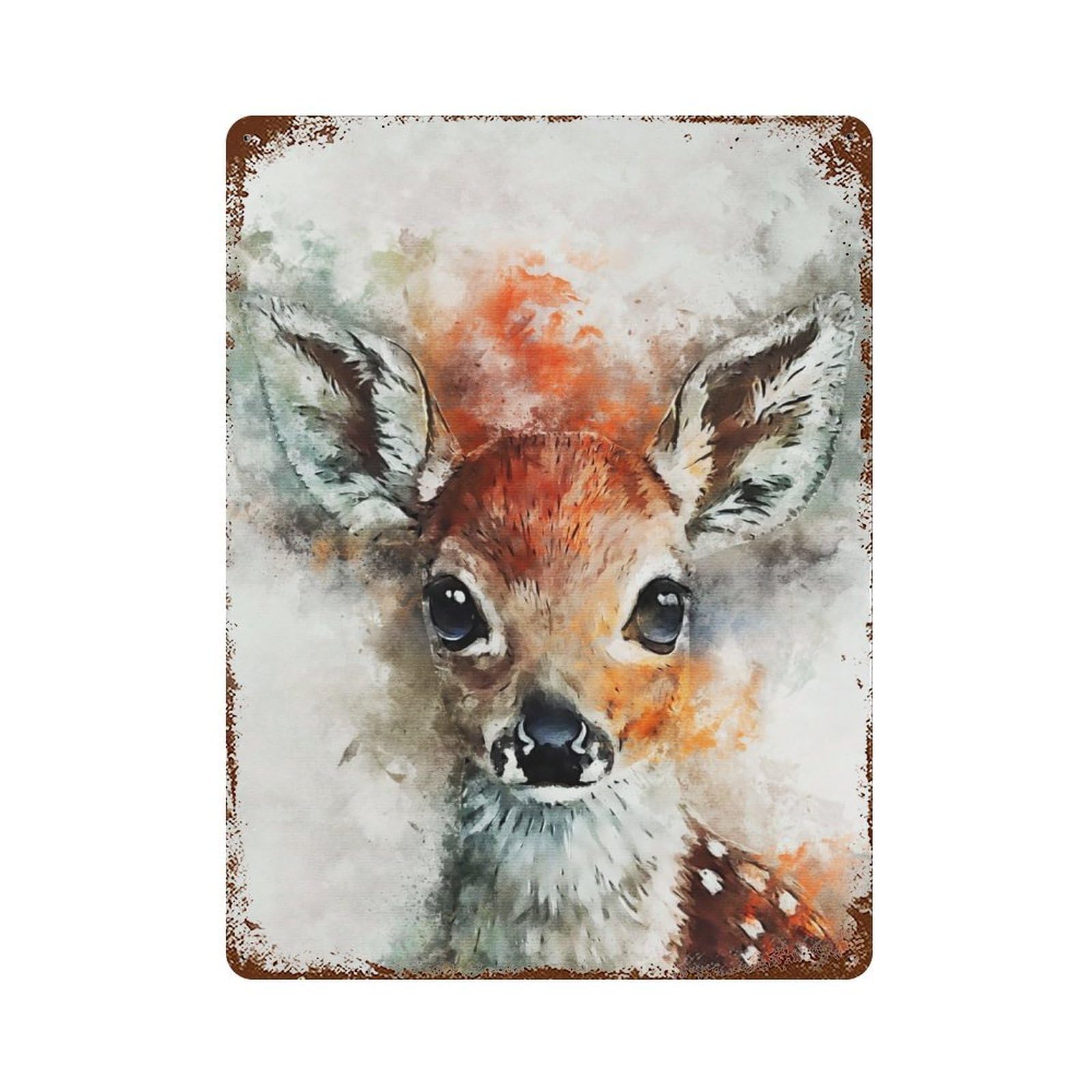 Rust Effect Deer New Watercolort Distressed Metal Wall Sign 15.7"x11.8", Decorative Metal Wall Art for Living Room, Hallway And Home Decor