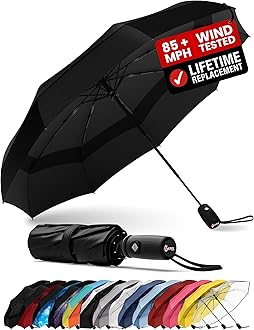 Windproof Travel Umbrellas for Rain - Easy Auto Open Close, Durable & Compact, Strong Fiberglass Frame, Waterproof Canopy - Backpack, Purse, Portable UV Umbrella