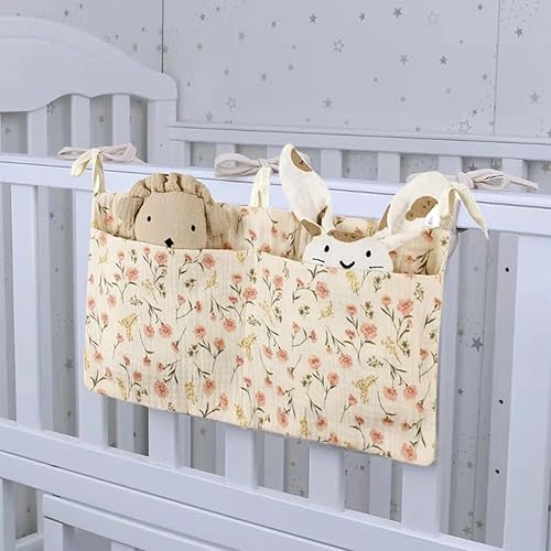 Miniatura 3 de Organizador de pañales colgante de tela de algodón suave, organizador de cuna de gran capacidad, plegable, doble bolsillo, bolsa colgante
