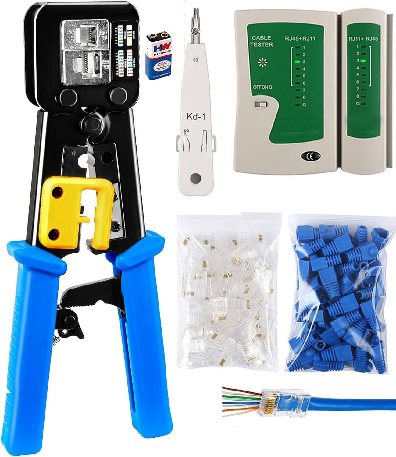 Crimp Tool Kit Cat5 Cat5e Cat6 RJ45 Crimping Tool, 25PCS RJ45 Cat6 Pass Through Connectors, 25PCS Covers, Network Cable Tester, Wire Punch Down Cutter (25 RJ45 Connectors) (B0CVNHG7GR) Amazon Price History, Amazon Price Tracker