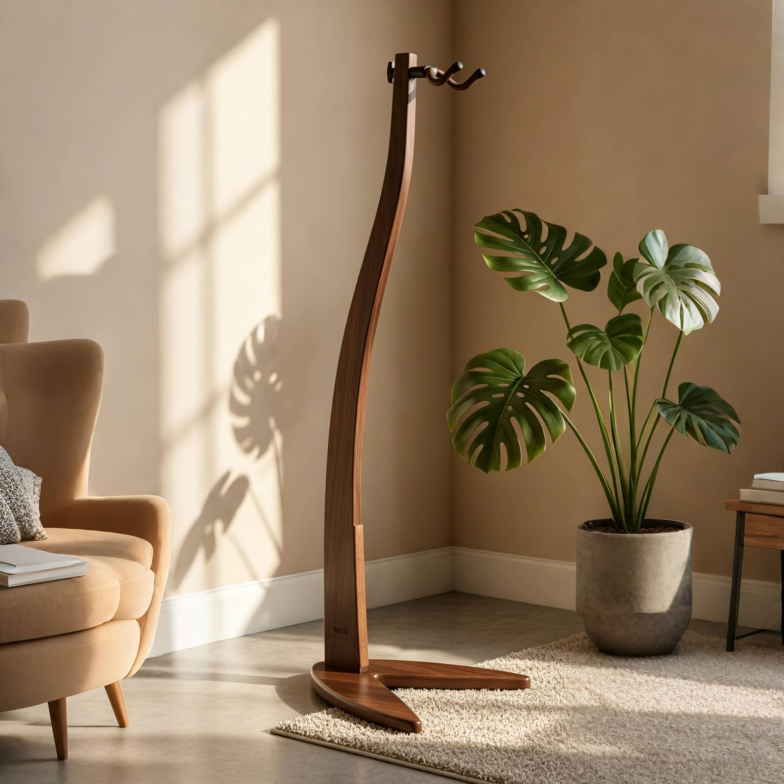 Porta Chitarra da Terra Antiscivolo Universale Salvaspazio Supporto per Soggiorno, Studio di Registrazione , Bambù Naturale