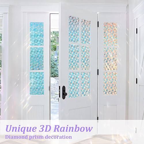 Miniatura 25 de Windimiley Película de privacidad para ventana, película de vidrieras con control de calor UV, esmerilado arco iris, película decorativa de baño
