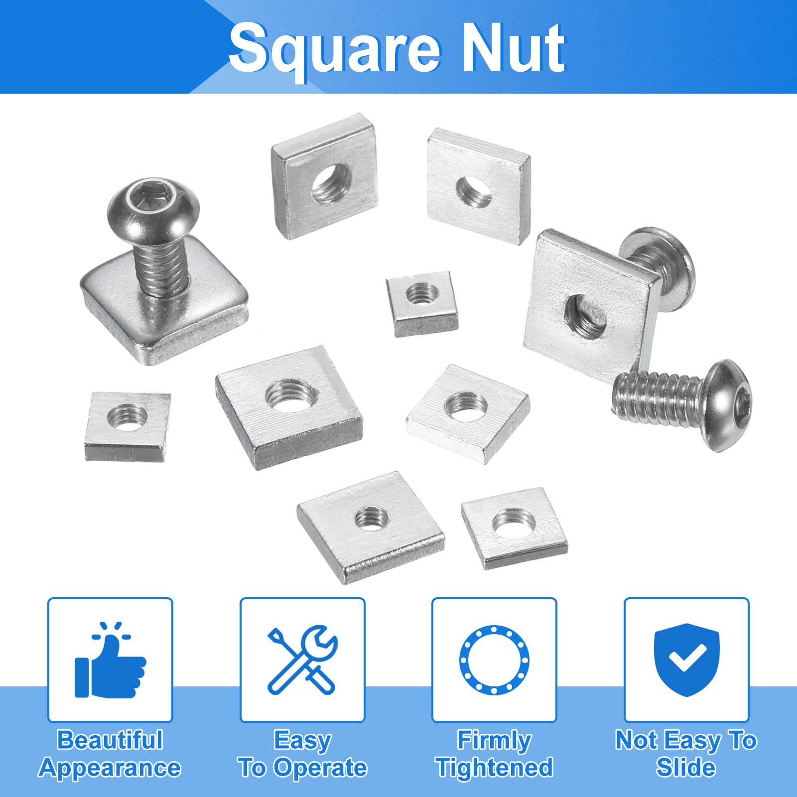 sourcing map 10 dadi quadrati M6 x 14 mm x 4 mm, in acciaio al carbonio zincato, filettatura grossa, dadi di fissaggio per riparazioni domestiche e ingegneria professionale, argento