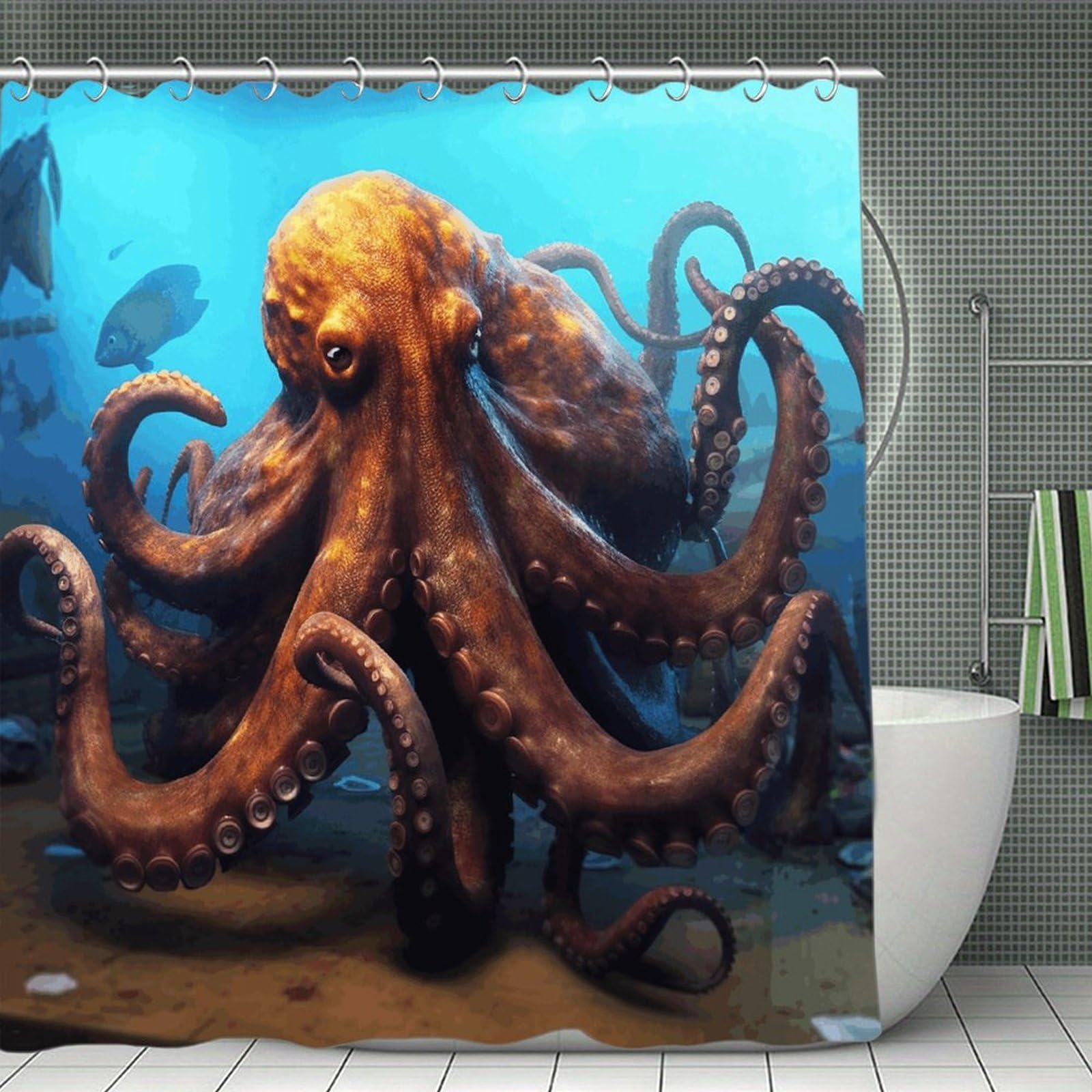 FekiLoot Huge Octopus Shower Curtain Minimalist Aesthetic Bath Curtain with Hooks Simple Water Resistant Bathroom Shower Curtains Cute Blackout Privacy Curtains Cloth Curtain